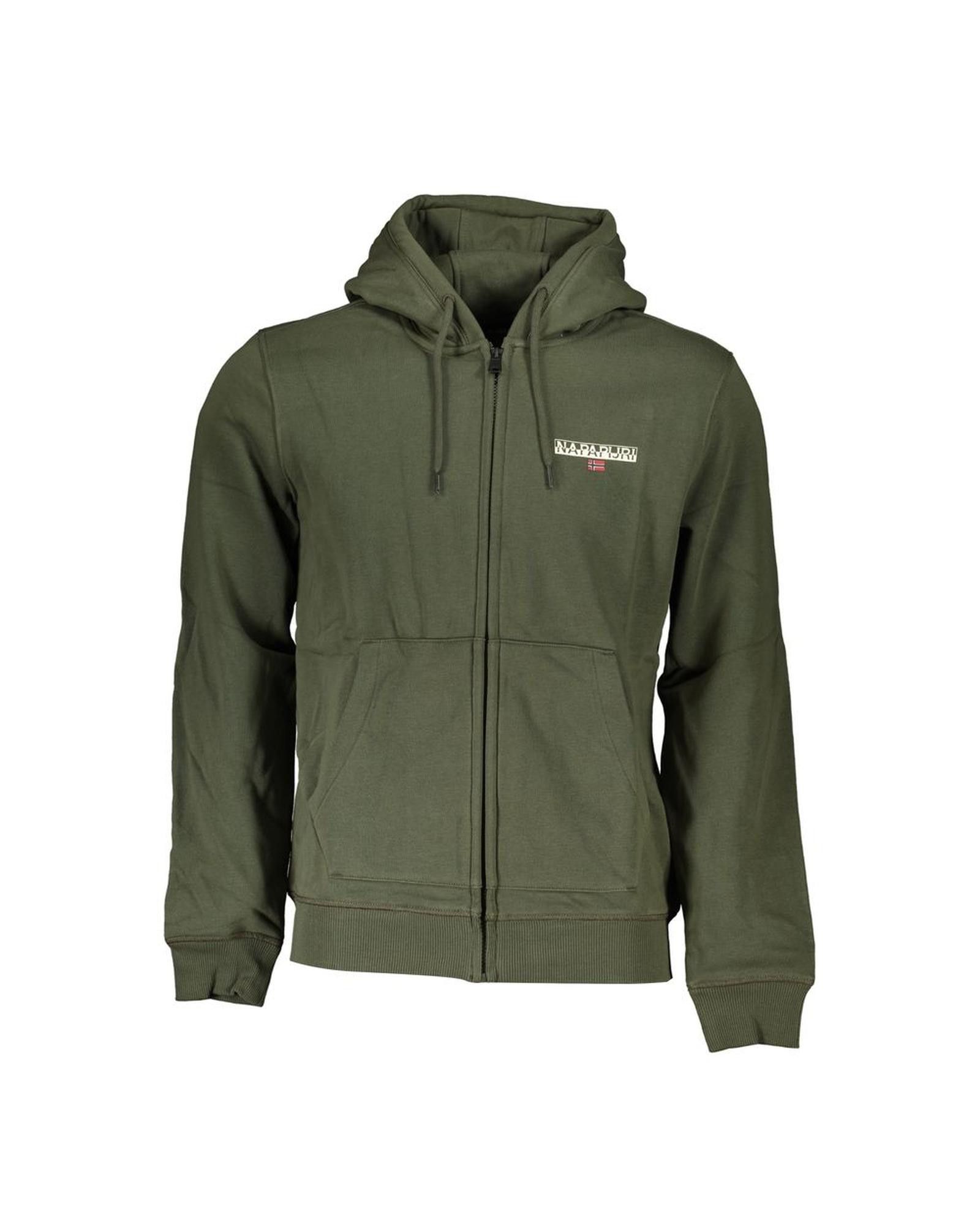 image of Napapijri Cotton Hooded Sweatshirt With Logo Print in Green, Men's (Size Small)