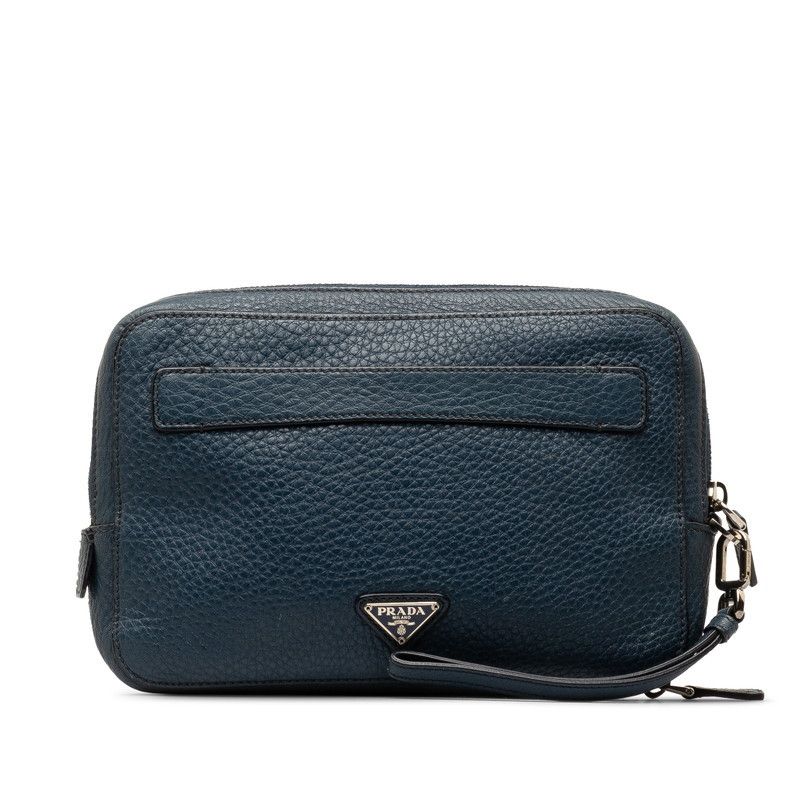image of Prada Leather Zip Around Clutch Bag in Blue, Men's