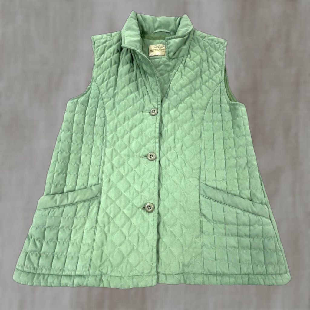Vintage Cabela's Puffer Vest Women M Green Suede Button Up Jacket Outdoors Hiking Size M / US 6-8 / IT 42-44 - 1 Thumbnail