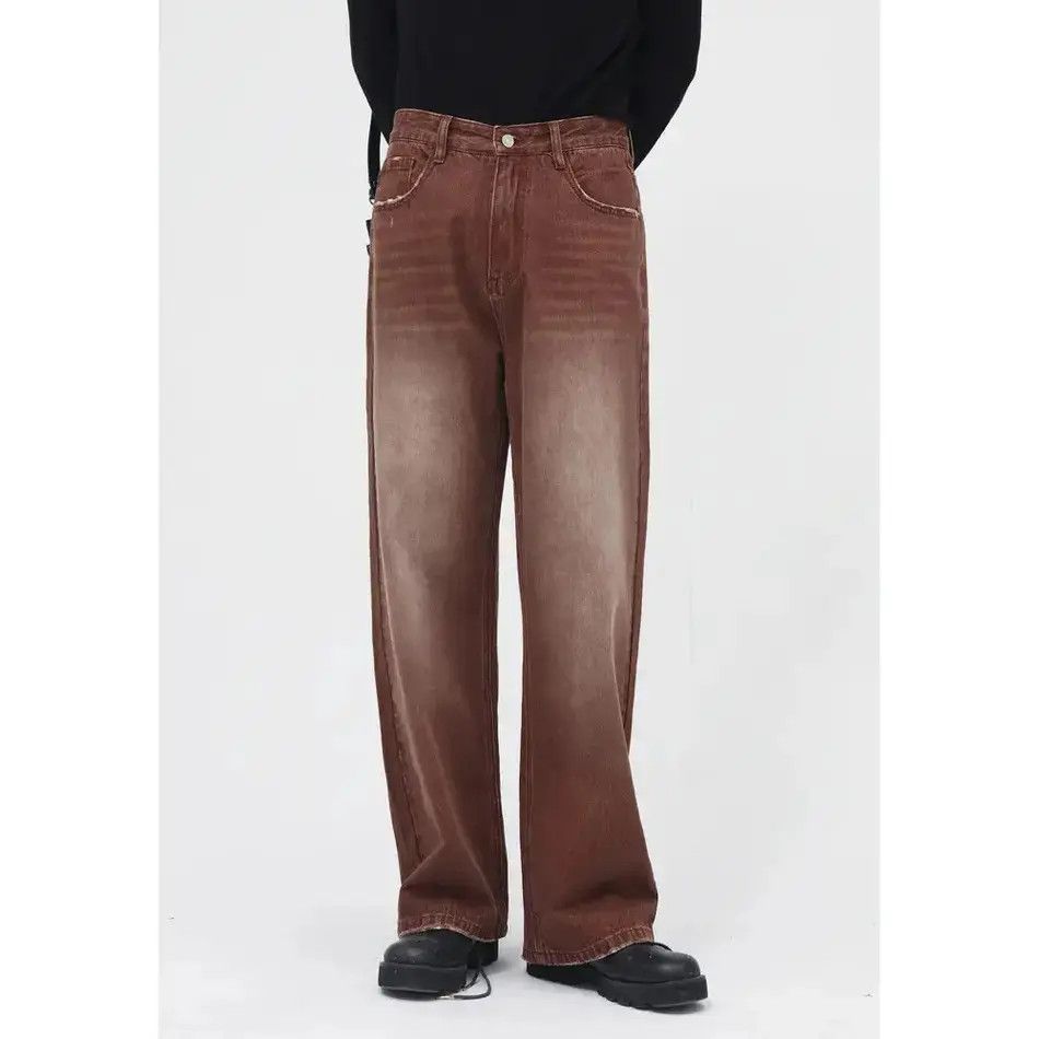 Retro brown casual wide leg denim shorts