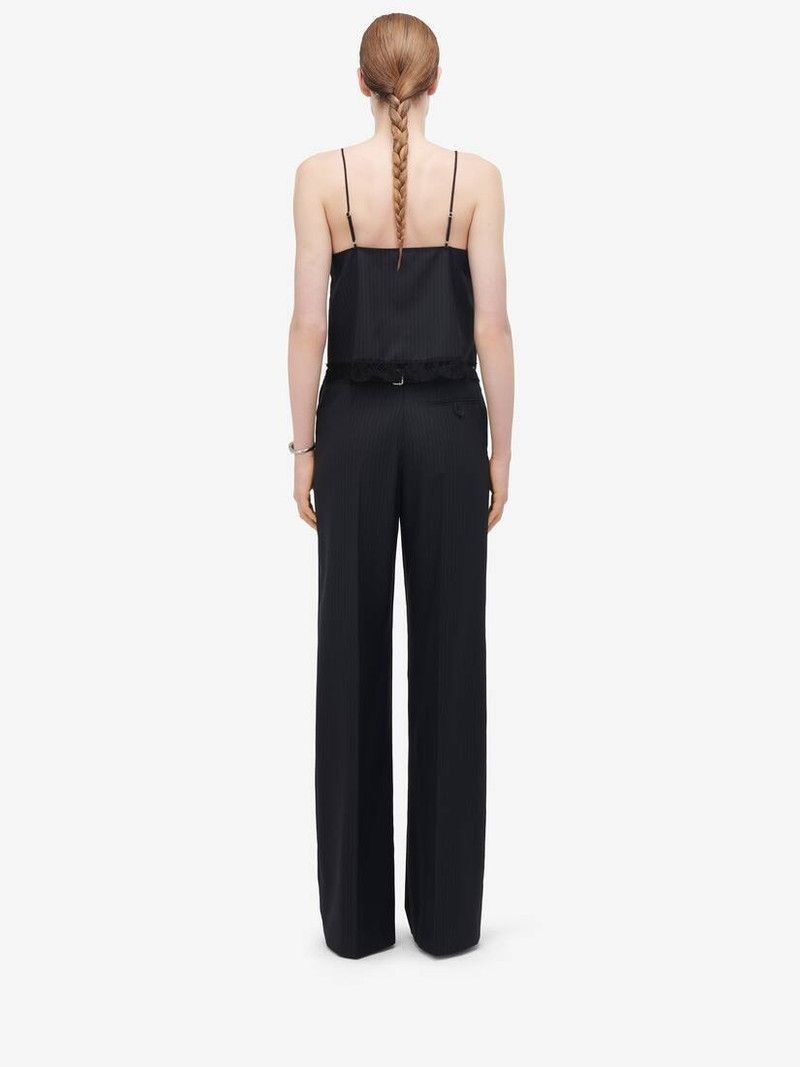 Alexander McQueen o1srvl11e0326 Lace Detail Pinstripe Camisole Top in Navy Size S / US 4 / IT 40 - 5 Thumbnail