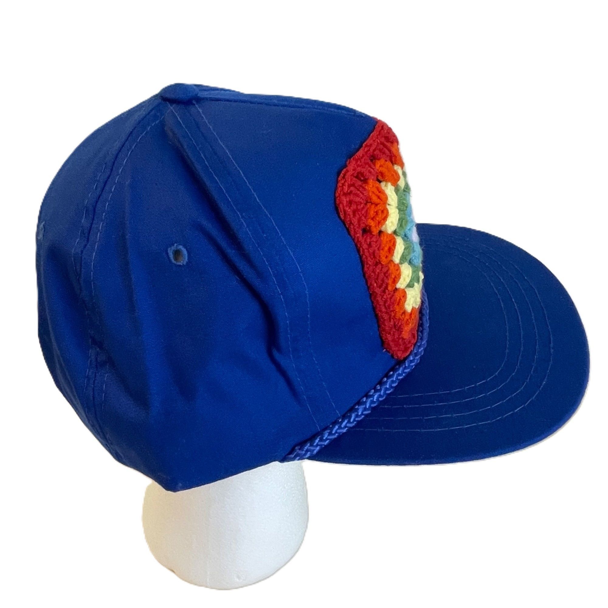 Handmade Crochet Granny Square Trucker Hat Ball Cap Snap Back Royal B Size ONE SIZE - 3 Thumbnail
