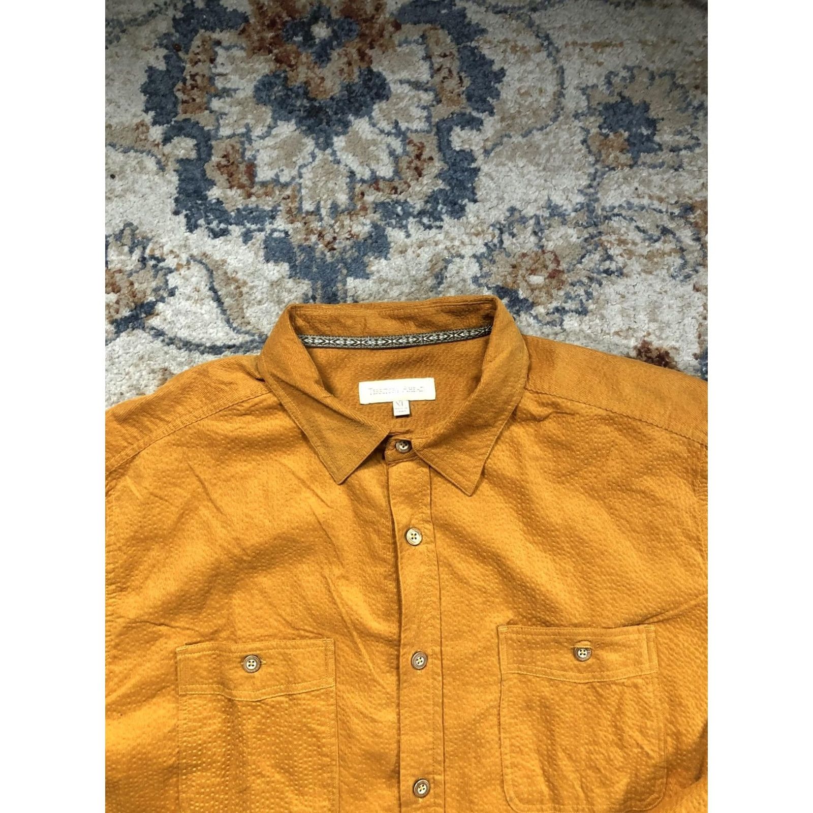 The Territory Ahead Territory Ahead Shirt Mens XL Gold Solid Textured Long Sleeve Button Up Casual Size US XL / EU 56 / 4 - 2 Thumbnail