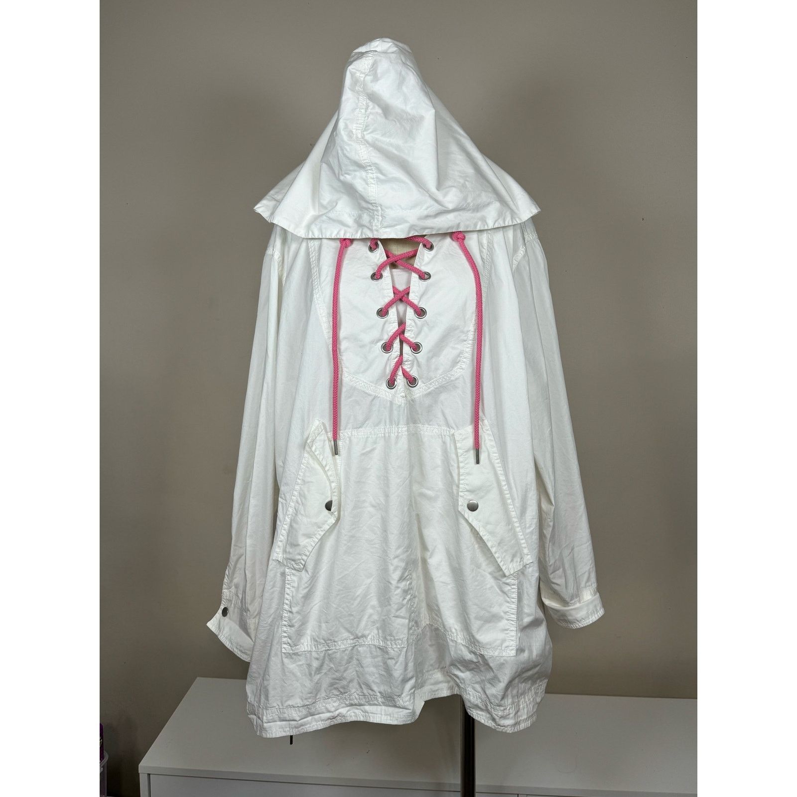 Free People Free People White Pink Lace up Poplin Pullover Hoodie XS/S Size S / US 4 / IT 40 - 1 Thumbnail