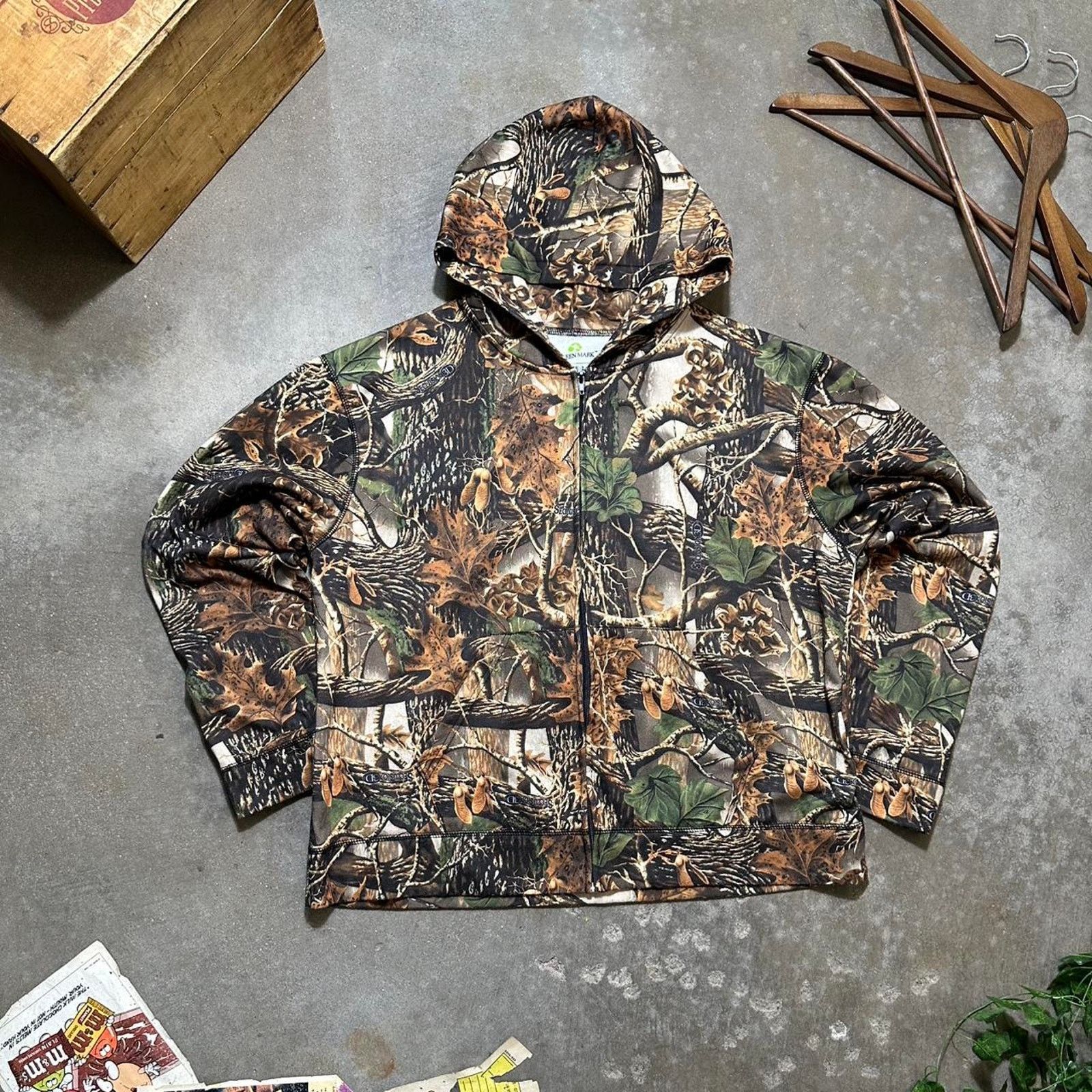 Hanes Vintage Camouflage Zip Up Hoodie Camo Brown Boxy Sweatshirt Size US L / EU 52-54 / 3 - 1 Thumbnail