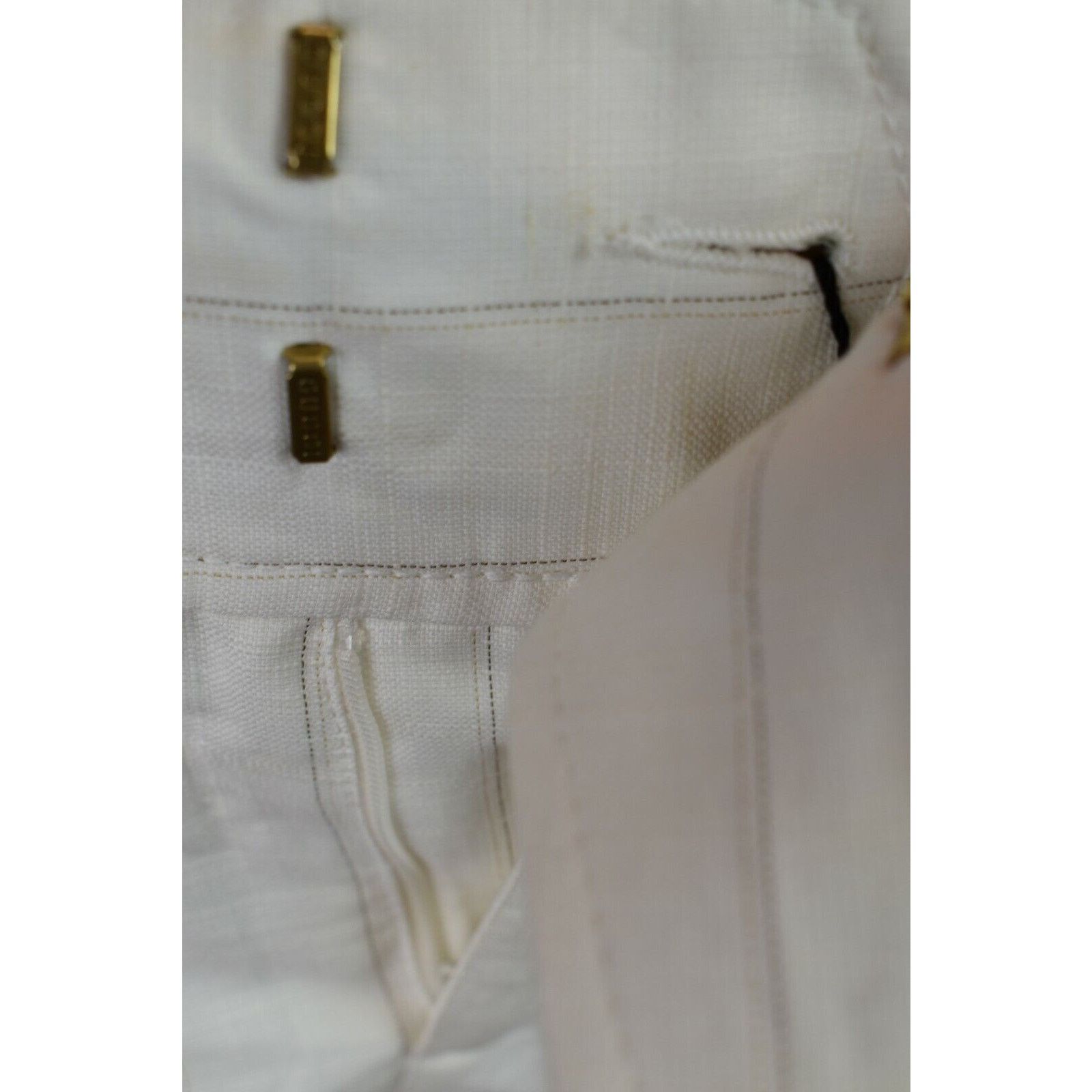 Gucci GUCCI OFF WHITE LINEN STRIPE BELTED 2 X BUCKLE SHORTS 40 IT Size 31" - 3 Thumbnail