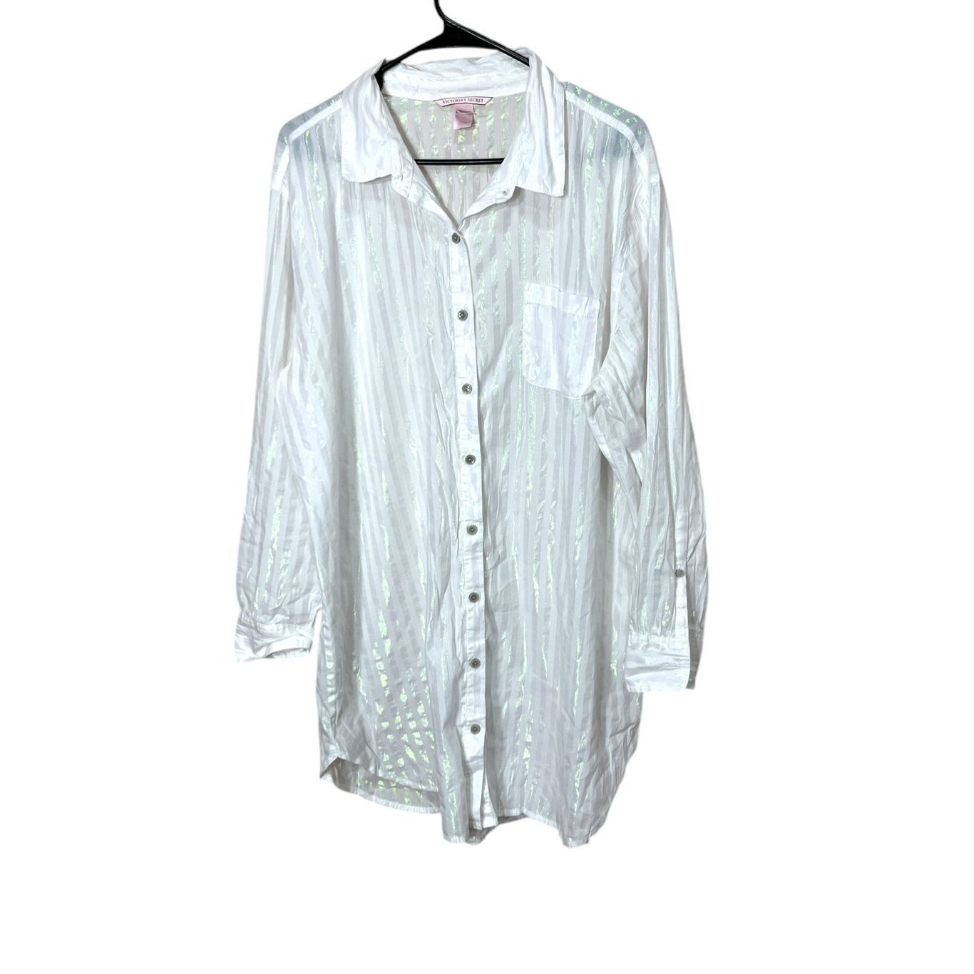 Victoria's Secret Victoria's Secret White Long Sleeve Button Up Sleep Shirt Sh Size XL / US 12-14 / IT 48-50 - 1 Thumbnail