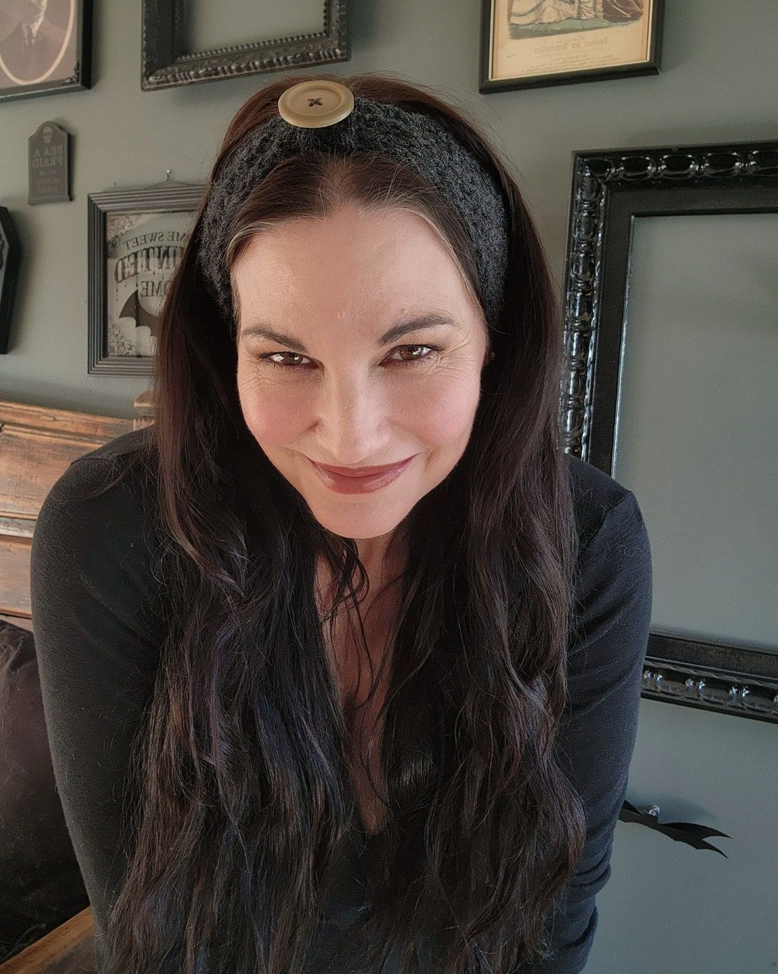 Handmade Hand Knit Headband, Earwarmer in Gray, with a Vintage Button Size ONE SIZE - 6 Thumbnail