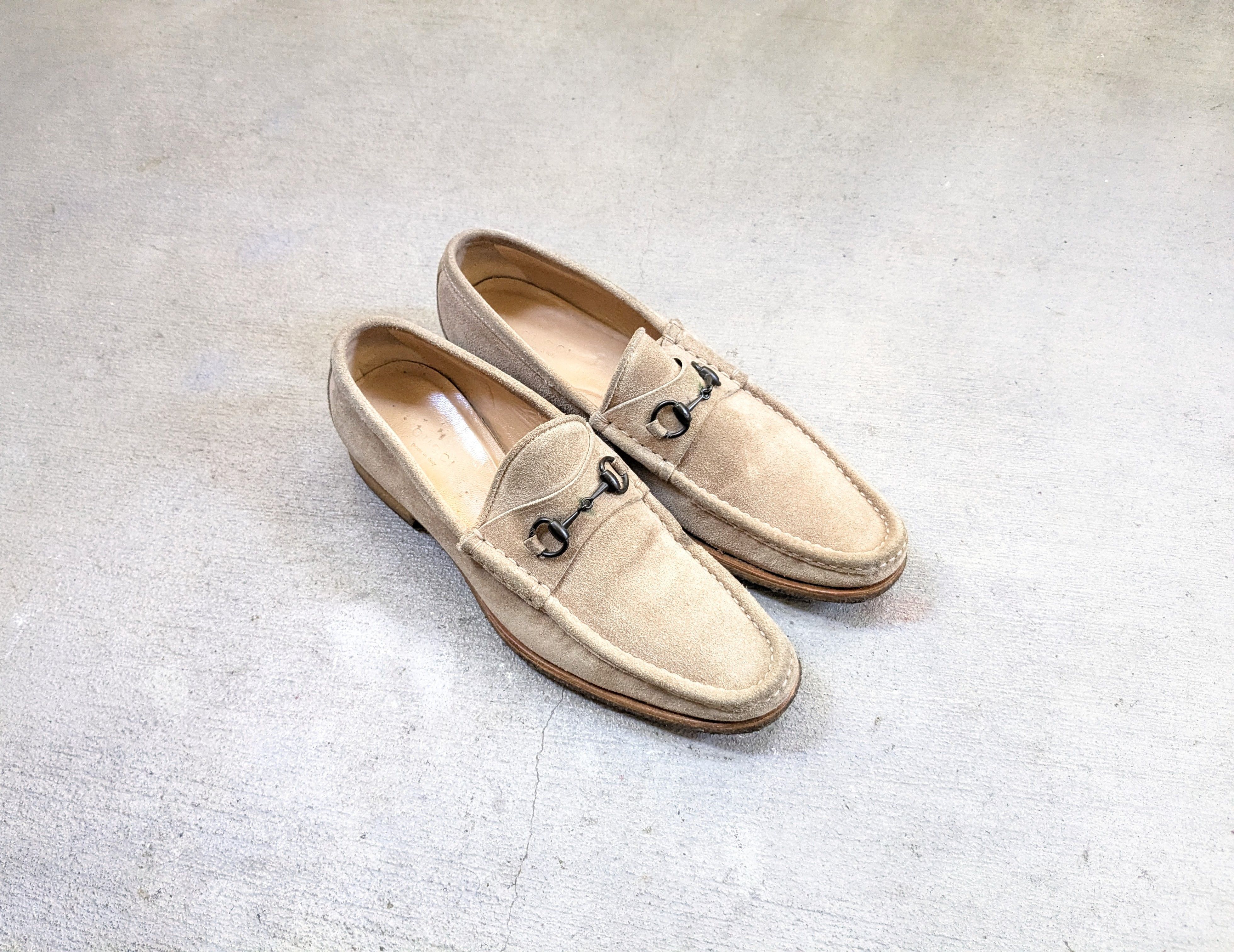 Gucci Women Gucci Horsebit Loafers Beige Suede 10 B Leather Crepe Size US 10 / IT 40 - 1 Thumbnail