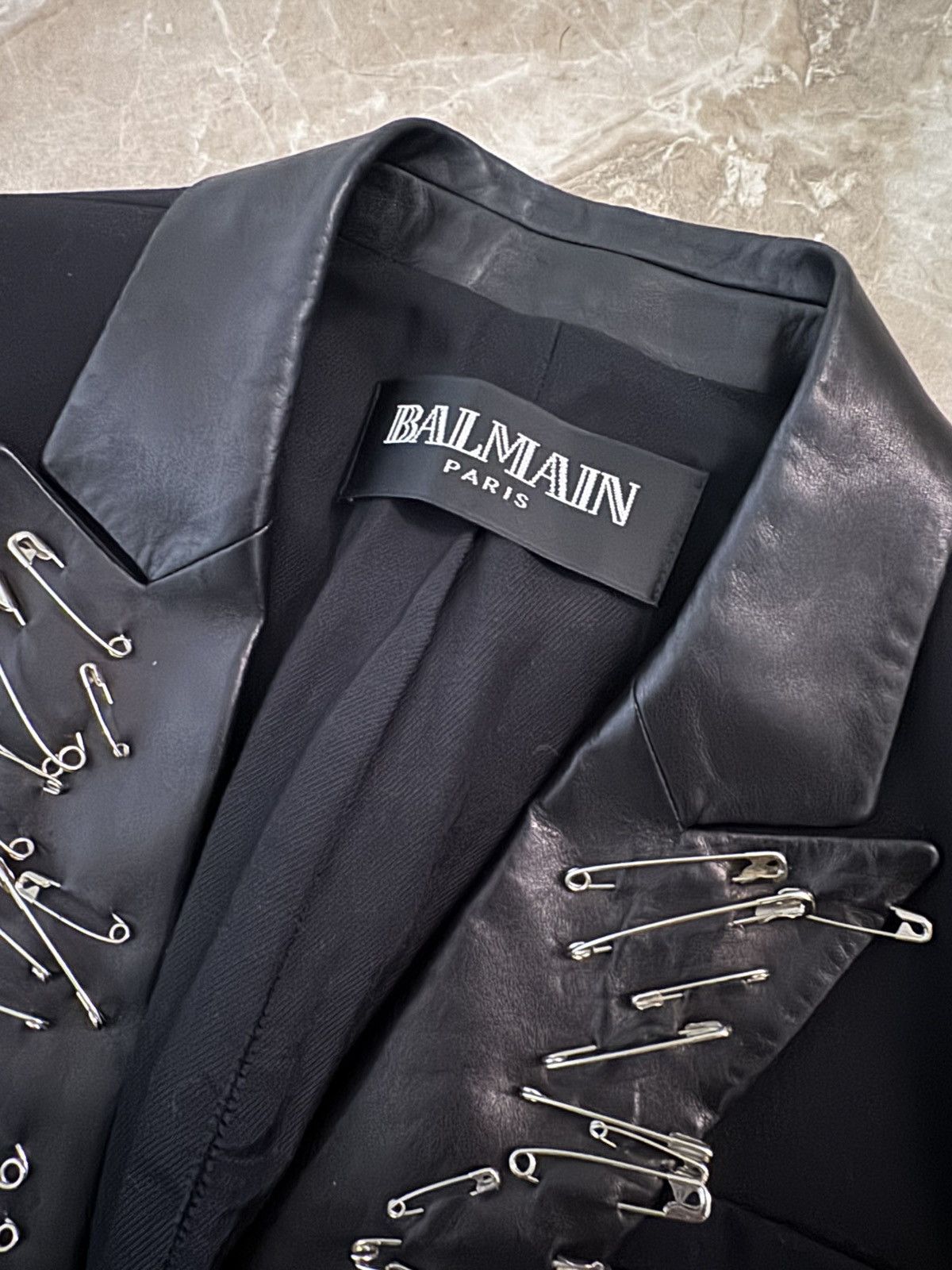 Balmain Balmain SS11 Leather Peak Lapel Safety Pin Blazer Size 36S - 2 Thumbnail