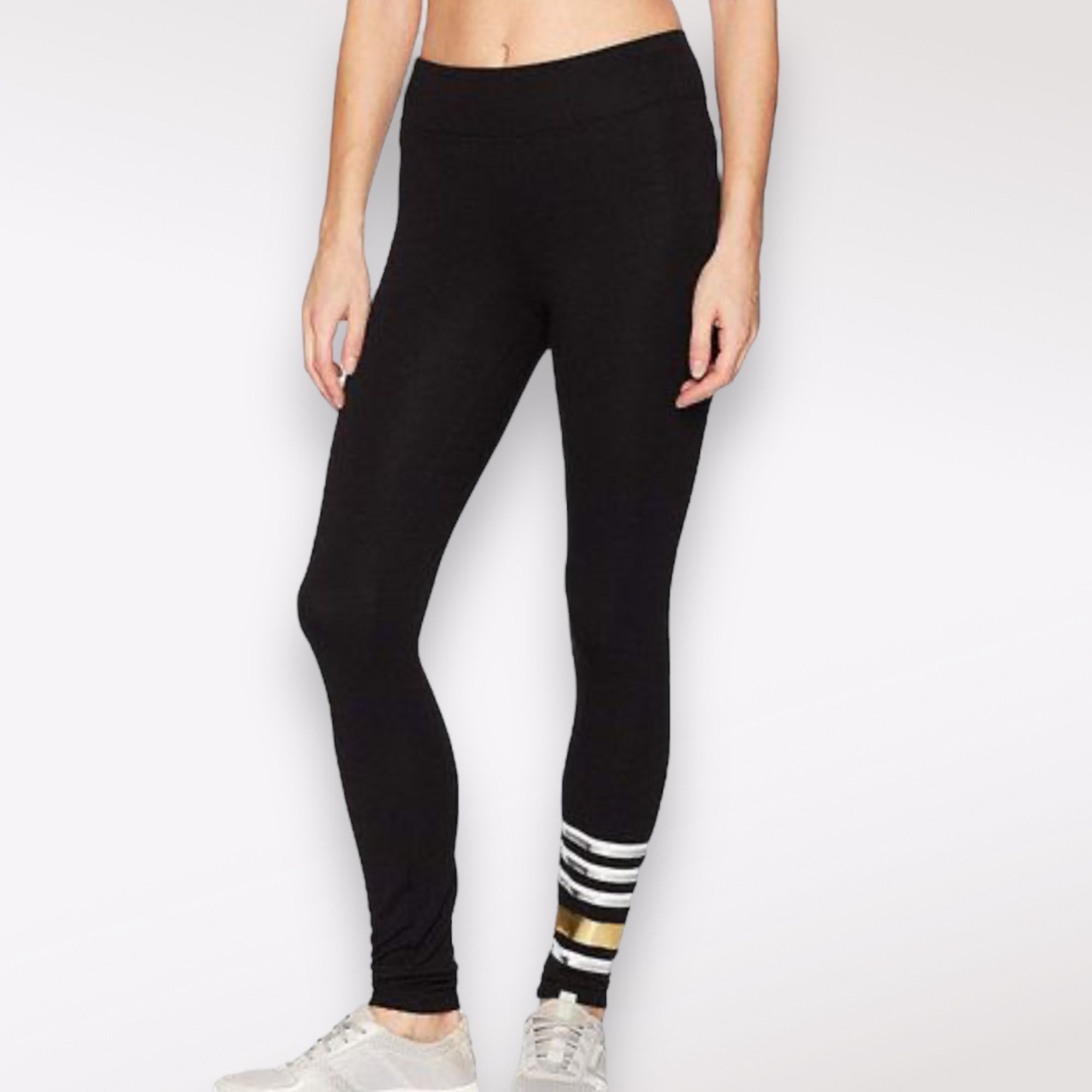 Designer Marc New York MNY Black Leggings Gold + White Stripes Small Size 28" / US 6 / IT 42 - 1 Thumbnail