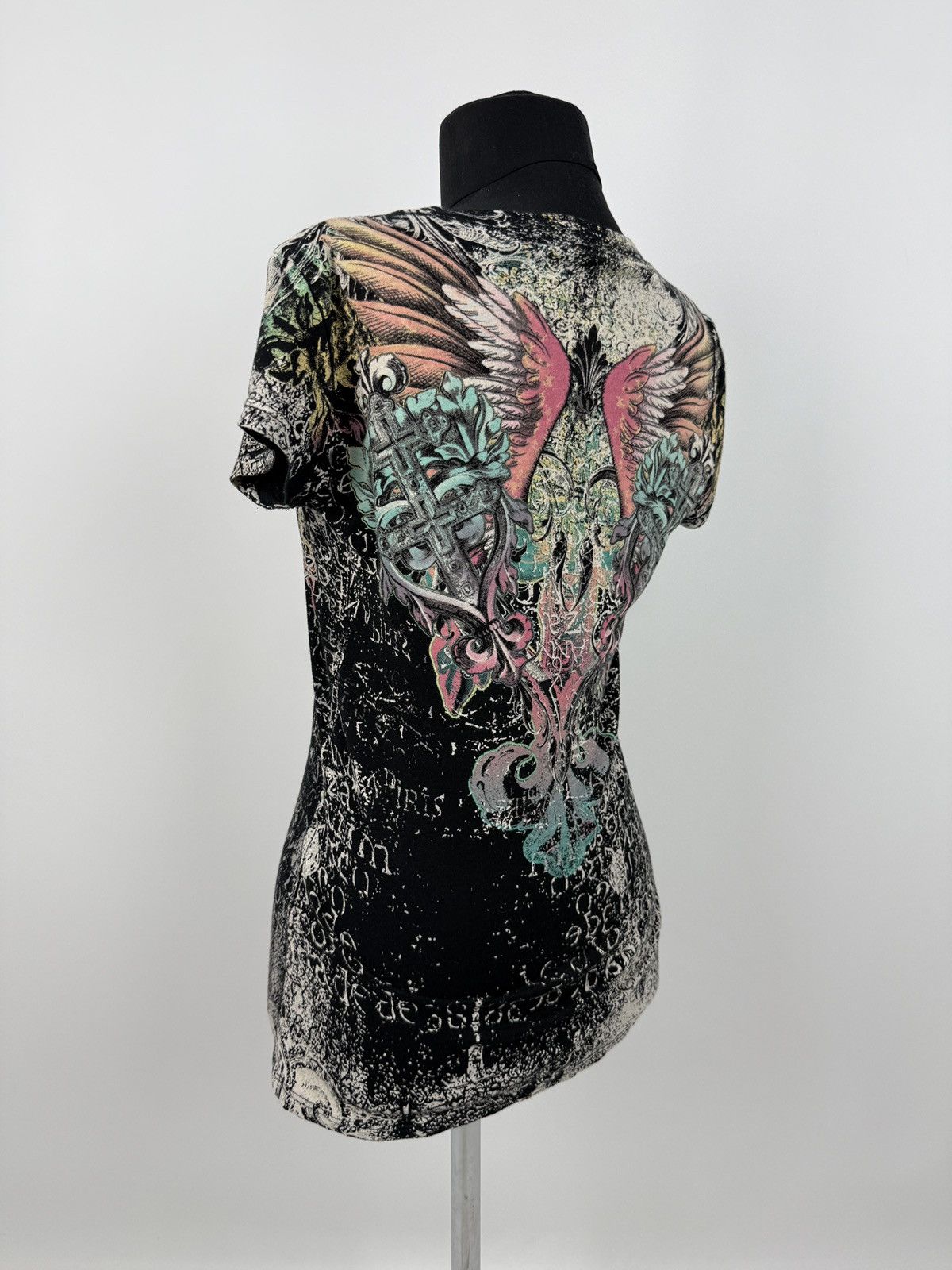 Vintage Y2K Vintage In Vein Angel Wings All Over Print Babydoll Tee Size L / US 10 / IT 46 - 2 Thumbnail
