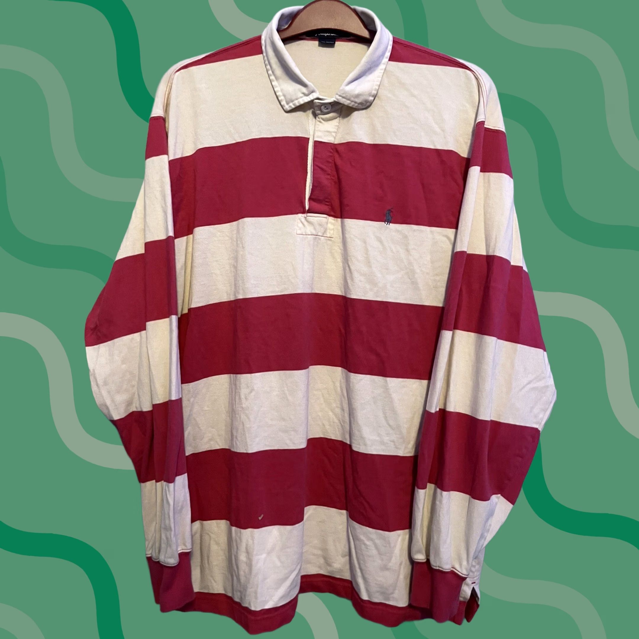 Polo Ralph Lauren VINTAGE 90s Polo Ralph Lauren Striped Rugby Shirt XL Men Polo Shirt Long Sleeve White Pink White Striped Rugby 90s Mens XL Size US XL / EU 56 / 4 - 1 Thumbnail