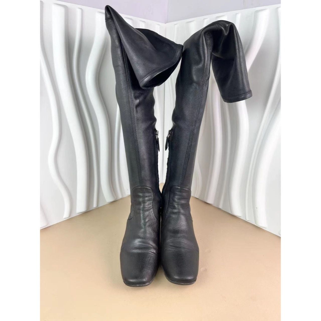 Miu Miu Miu Miu Womens Black Leather Thigh-High Boots With Crystal H Size US 6 / IT 36 - 6 Thumbnail
