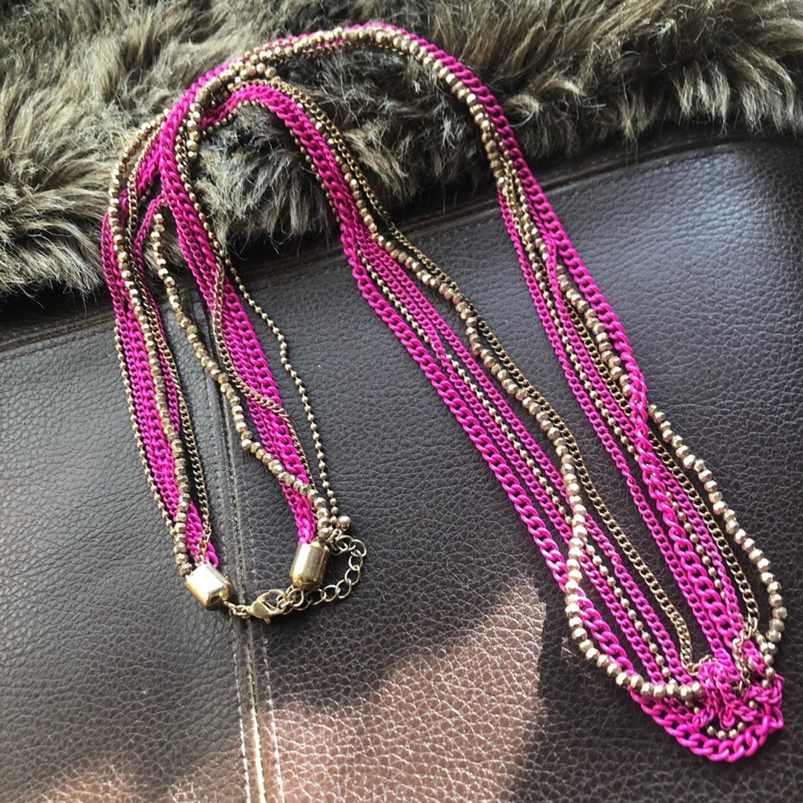 Jewelry Multi strand pink chain brass sparkle bead necklace Size ONE SIZE - 5 Thumbnail