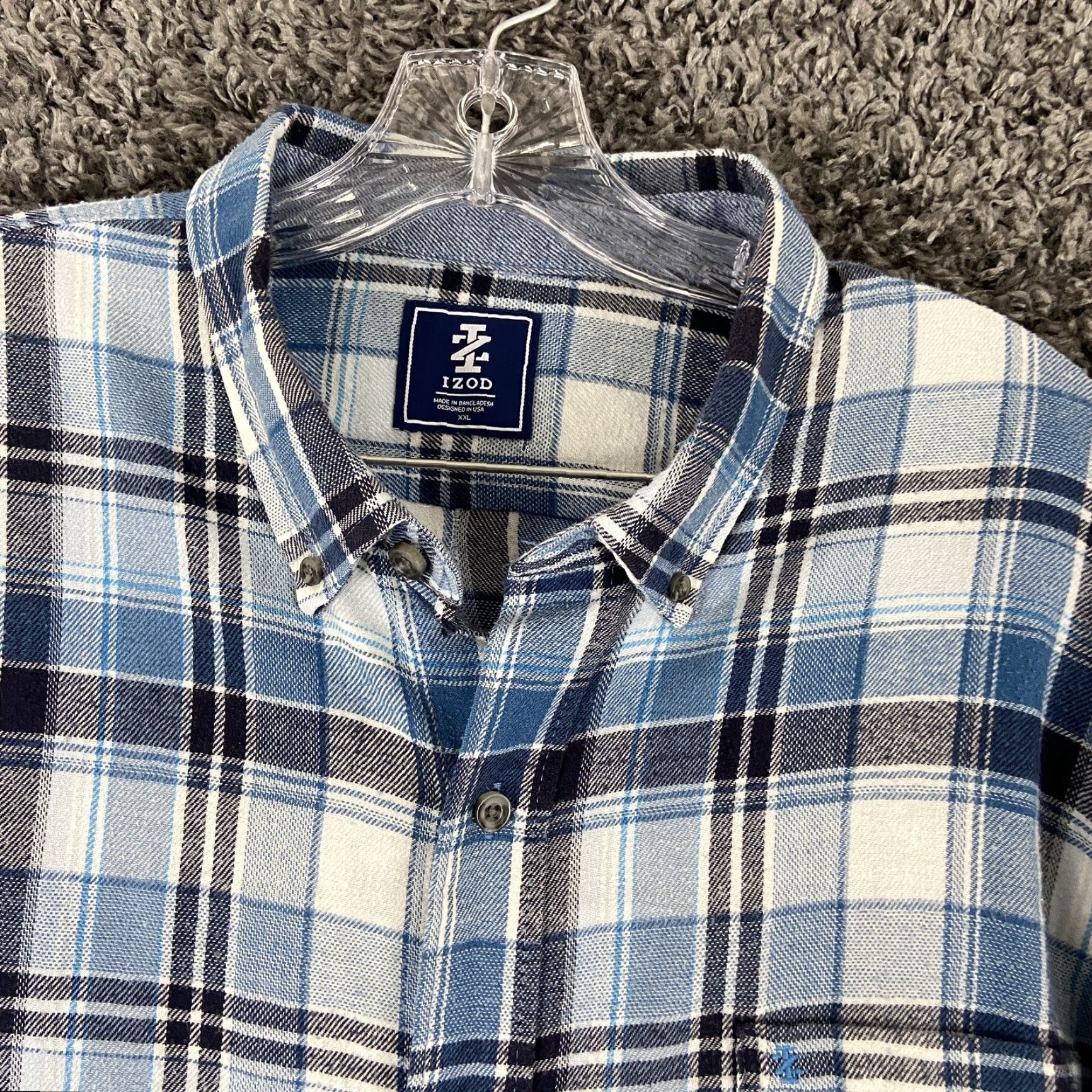 Izod VINTAGE IZOD Shirt Mens Long Sleeve Plaid Flannel 2XL Blue White Button-Up Mens Size US XXL / EU 58 / 5 - 5 Thumbnail