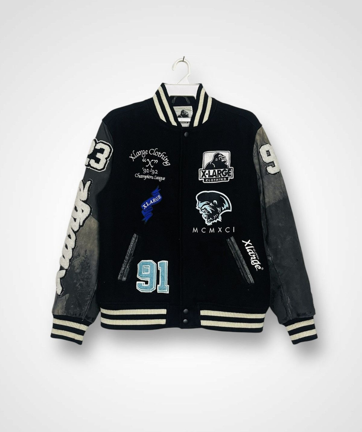 Handmade X Large Wool and Leather Distressed Varsity Jacket (16) Size US L / EU 52-54 / 3 - 1 Thumbnail
