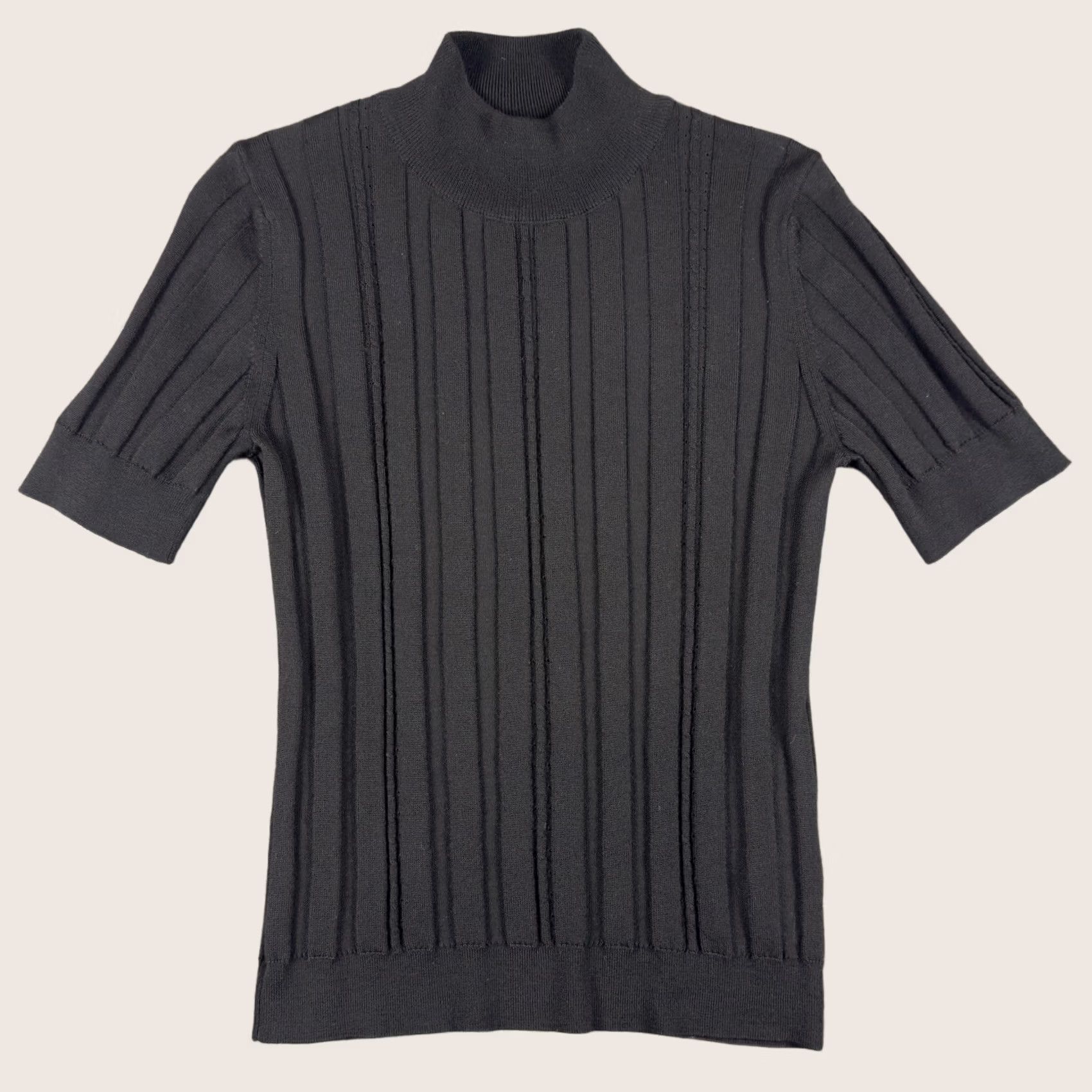 Vintage Knitss Sweater Womens Medium Black Opal Top Wool Blend Mock Neck Ribbed Knit Short Sleeve Pullover Feminine Size M / US 6-8 / IT 42-44 - 1 Thumbnail