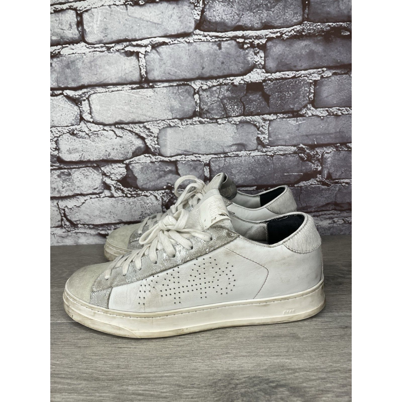 P448 P448 White Leather Gray Suede Silver Glitter Low Top Sneaker Size US 9.5 / IT 39.5 - 16 Thumbnail