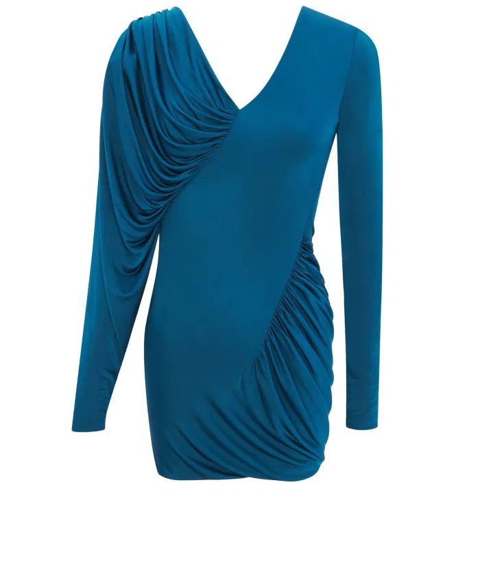 Saint Laurent Paris o1tp1o1224 Draped Dress In Jersey in Blue Size XL / US 12-14 / IT 48-50 - 1 Thumbnail