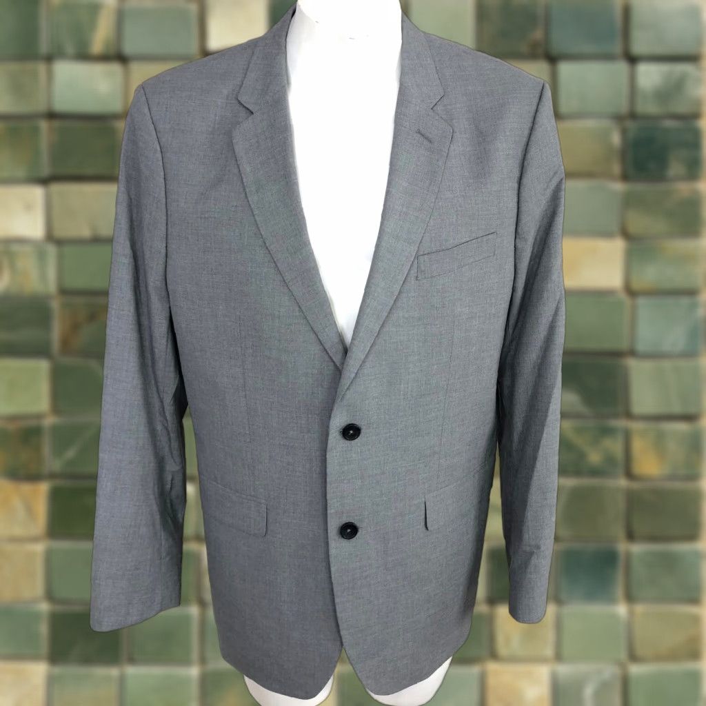 Banana Republic Banana Republic Slim Fit Blazer Jacket Men 44 Gray Polyester Notch Lapel Single-Breasted Four-Button Button Front Dress Sports Coat Size 44R - 1 Thumbnail