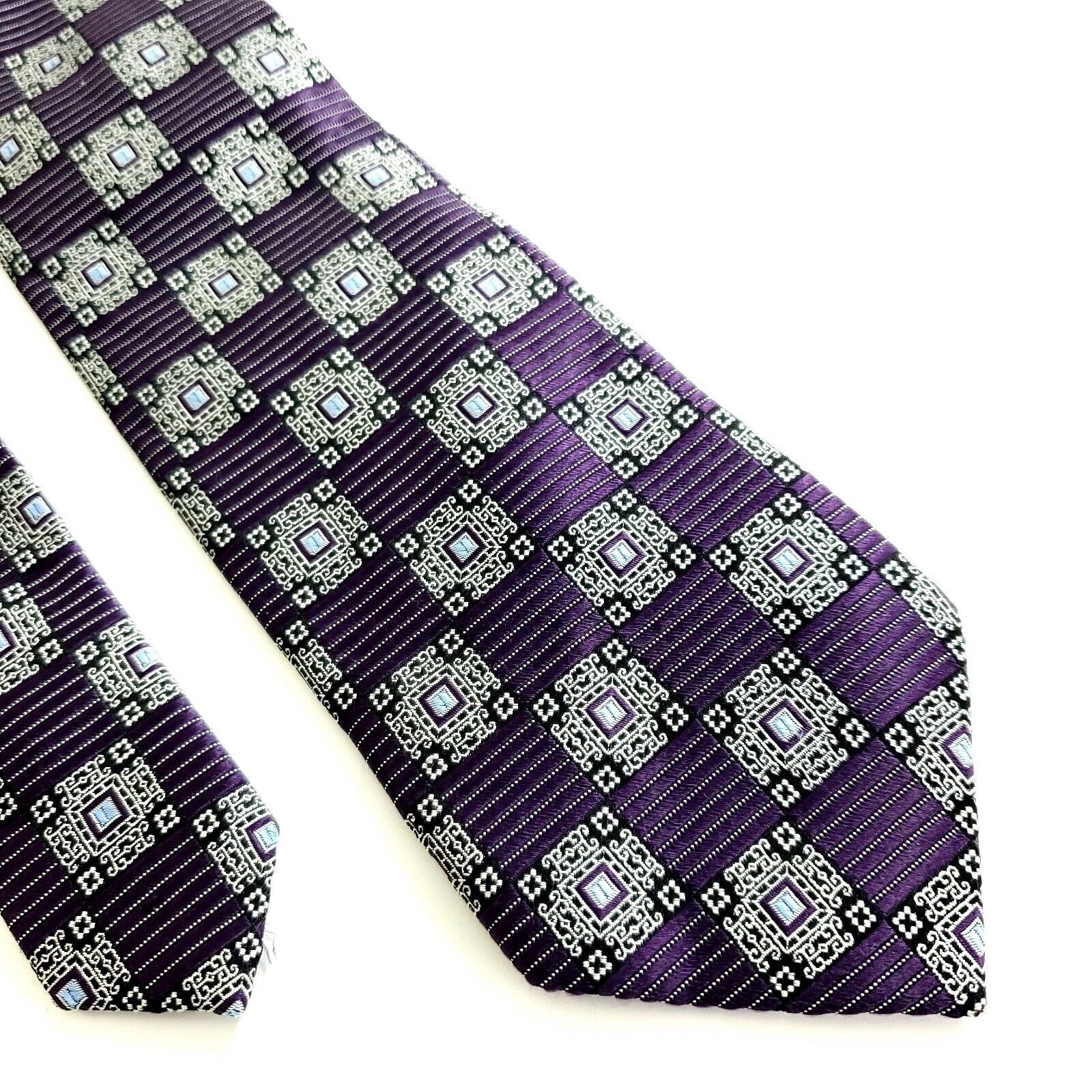 Jos. A. Bank Jos A Bank Signature Purple Gray Geometric Woven Silk Tie Size ONE SIZE - 1 Thumbnail