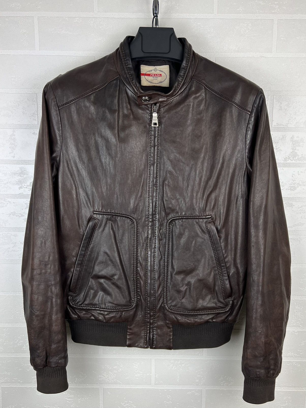 Prada PRADA MILANO Jacket Leather Bomber Lambskin Brown Men's Size US M / EU 48-50 / 2 - 1 Thumbnail