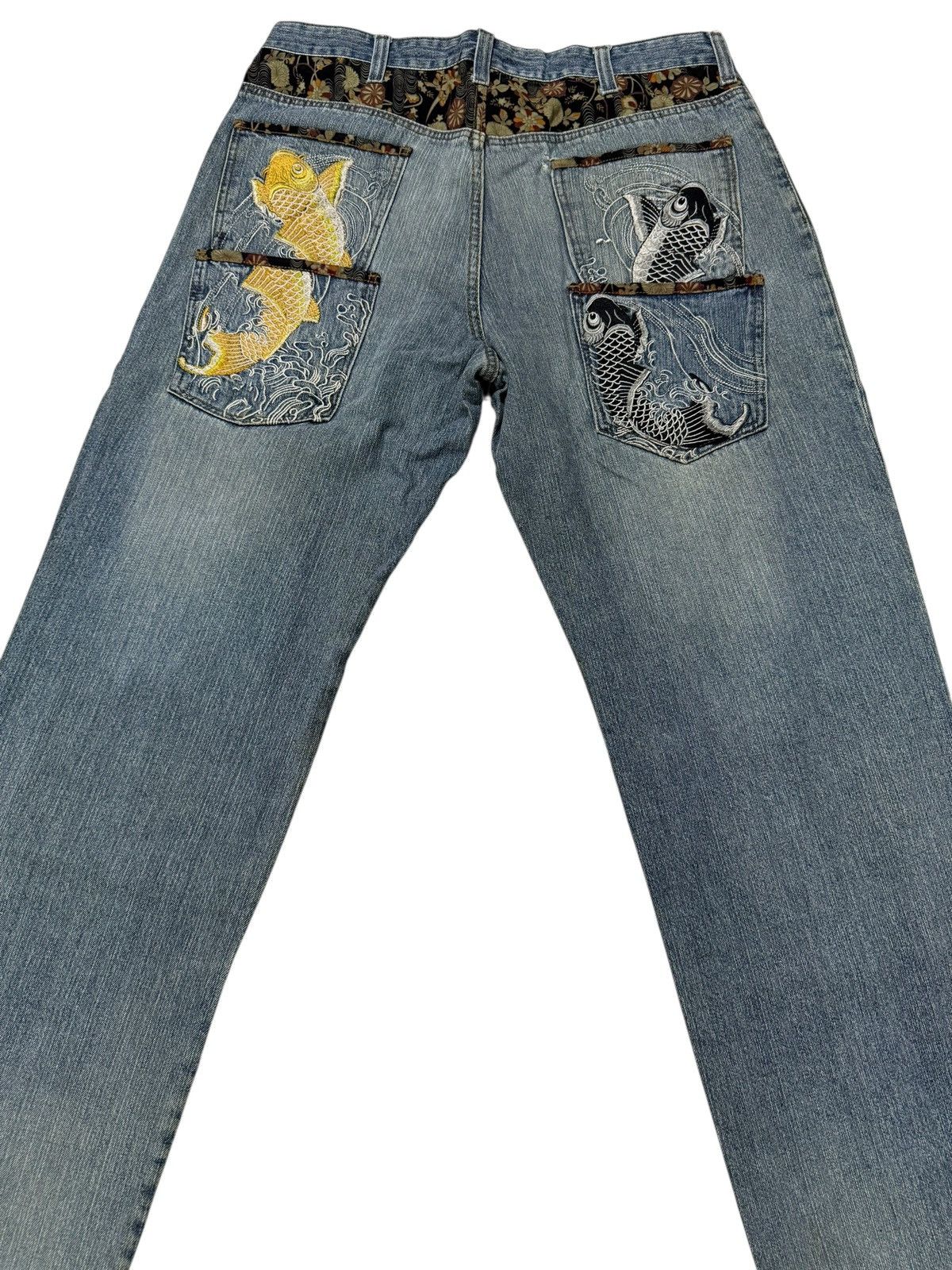 Japanese Brand Dominate Handcrafted Sukajan Embroidered Koi Fish Jeans Size US 34 / EU 50 - 19 Thumbnail