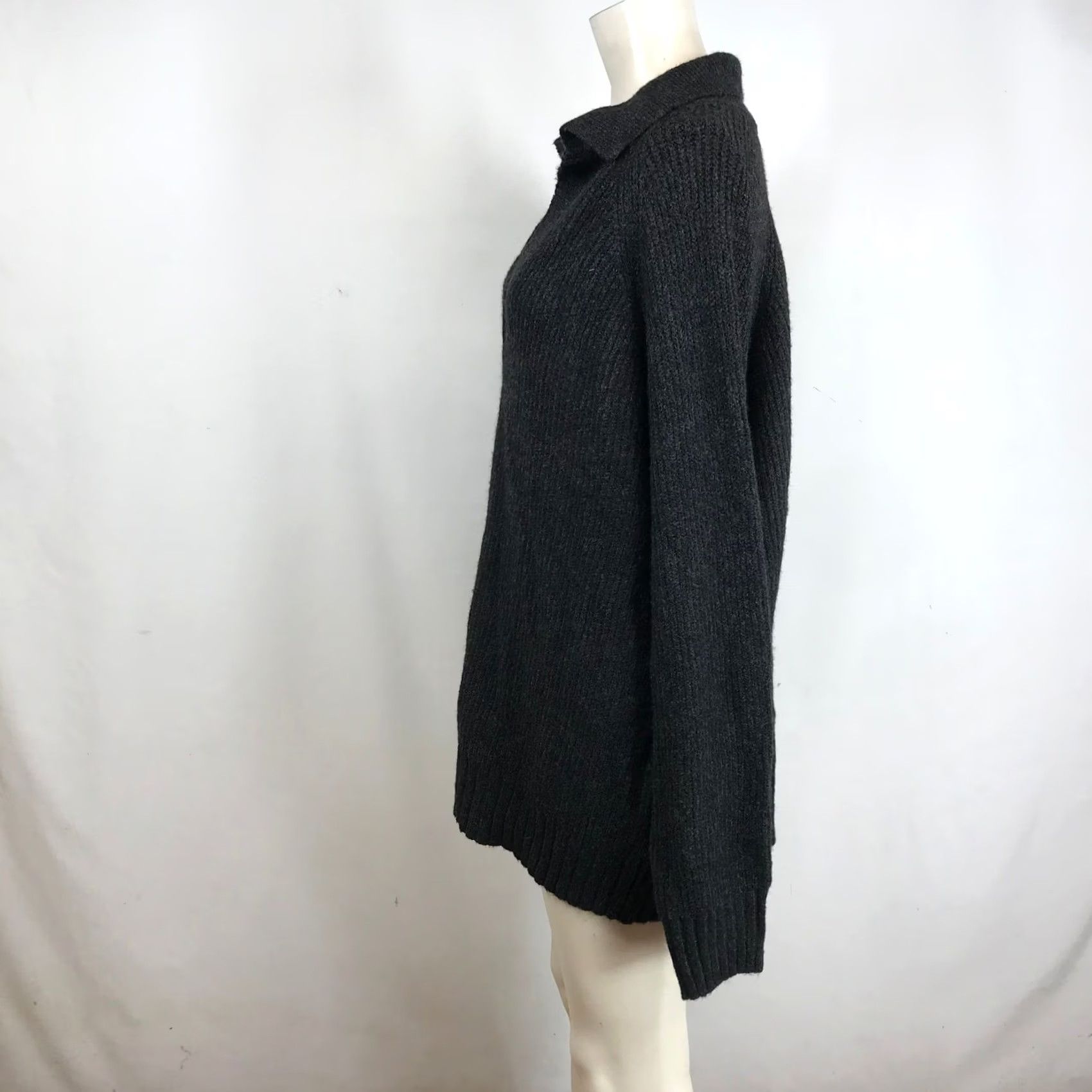 Vintage American Eagle V-Neck Polo Sweater Shirt Women XL Charcoal Gray Ribbed Oversized Tunic Pullover Long Sleeve Relaxed Knit Casual Modern Preppy Size XL / US 12-14 / IT 48-50 - 6 Thumbnail