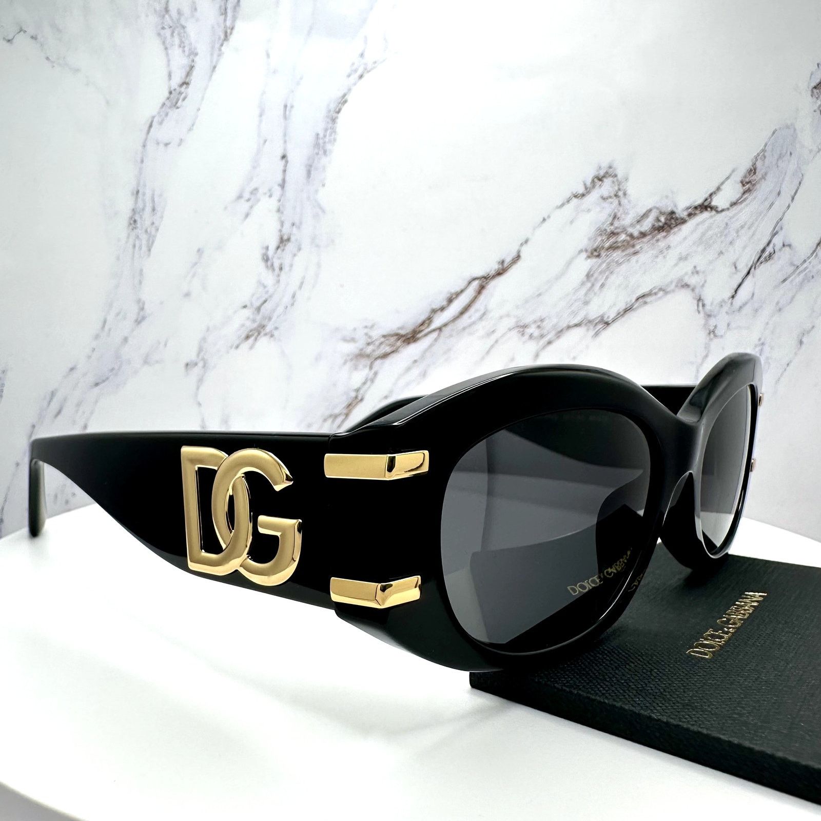 Dolce & Gabbana New Dolce & Gabbana Sunglasses Black Oval Acetate Gold Metal Size ONE SIZE - 18 Thumbnail