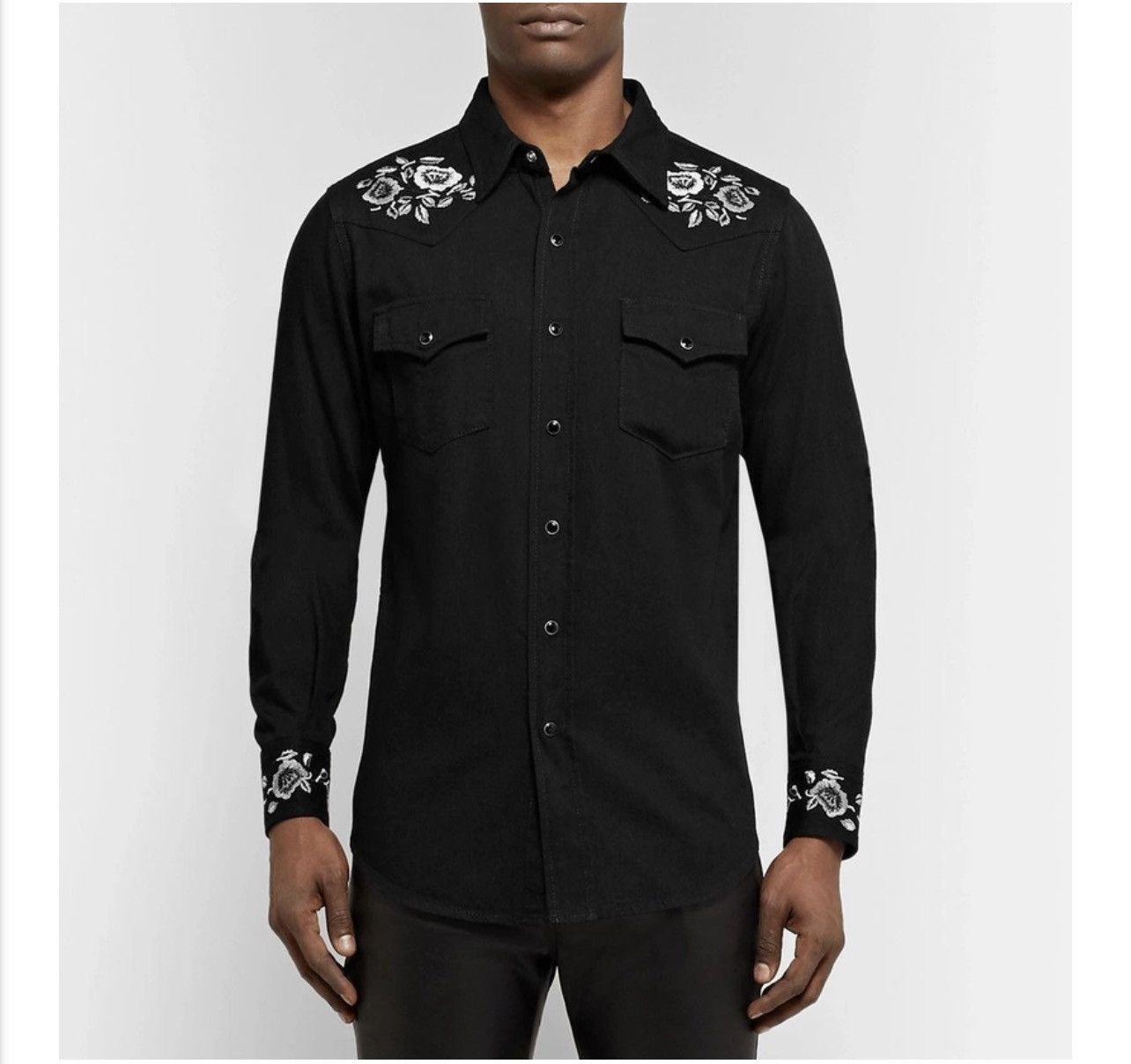Saint Laurent Paris Saint Laurent - Slim-Fit Embroidered Cotton Western Shirt Size US M / EU 48-50 / 2 - 2 Thumbnail