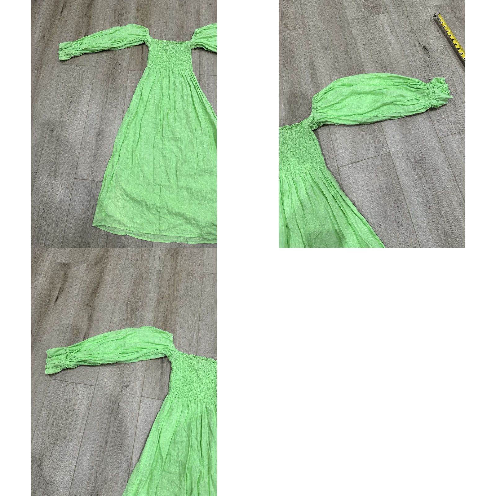 Sleeper Sleeper Dress Womens S Green Linen Smocked Midi Off the Shoulder Sleeper Size S / US 4 / IT 40 - 10 Thumbnail
