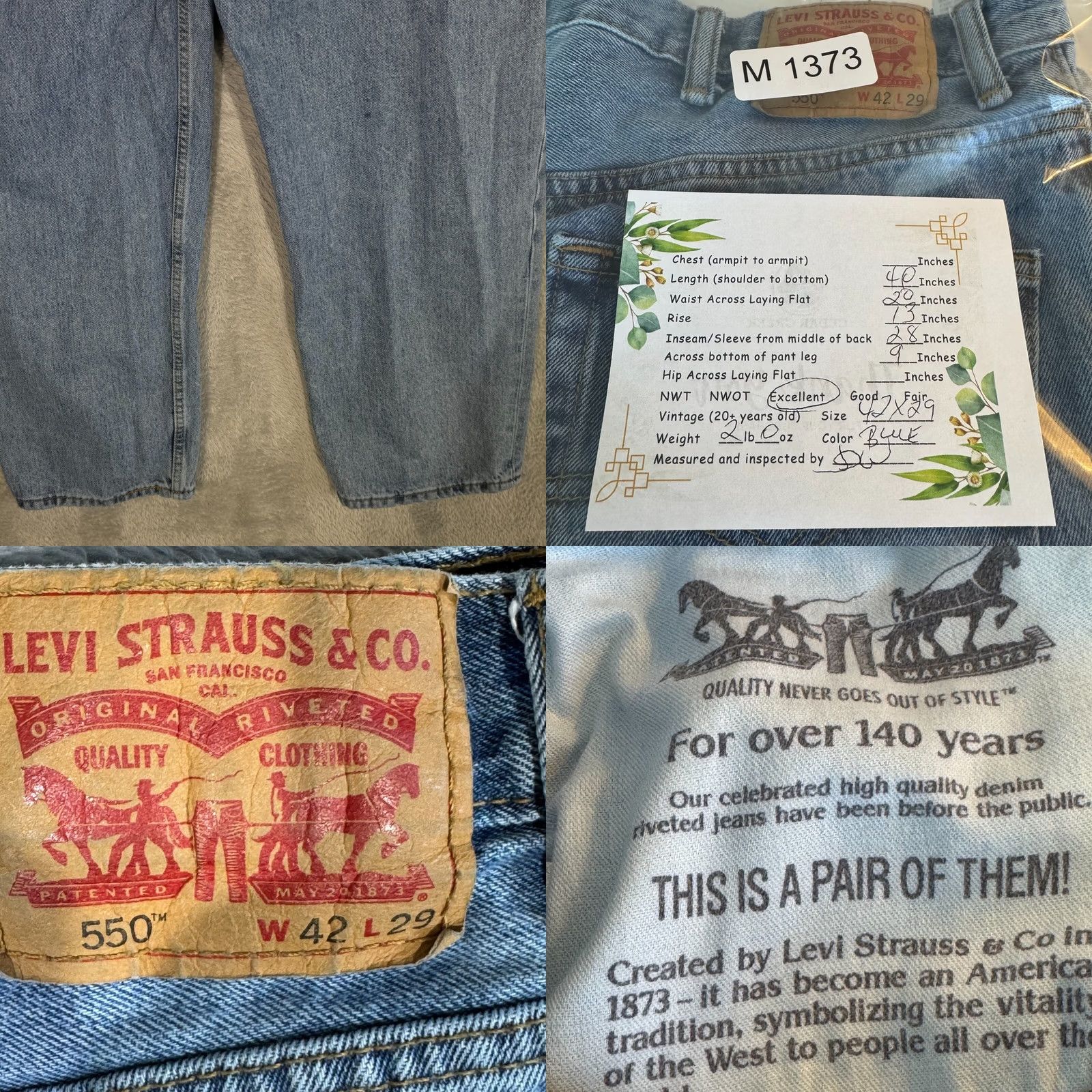 Levi's VINTAGE Levi’s 550 Jeans Men 44x29 Relaxed Straight Blue Denim Medium Wash Size US 44 / EU 60 - 8 Thumbnail