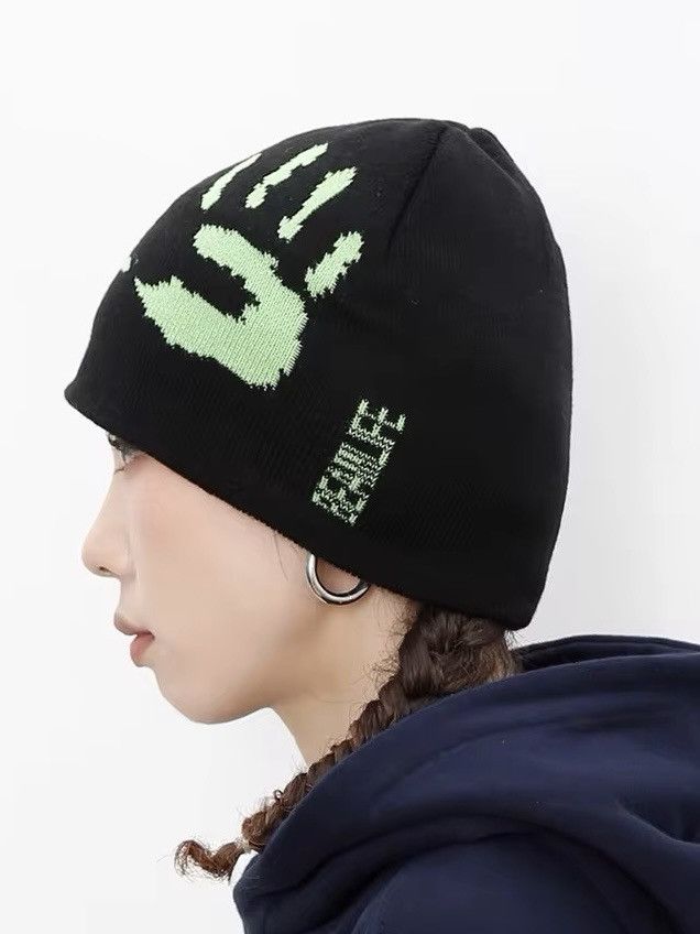 Japanese Brand Y2k Knitting Graphic Black Aesthetic Beanie Hat Size ONE SIZE - 4 Thumbnail