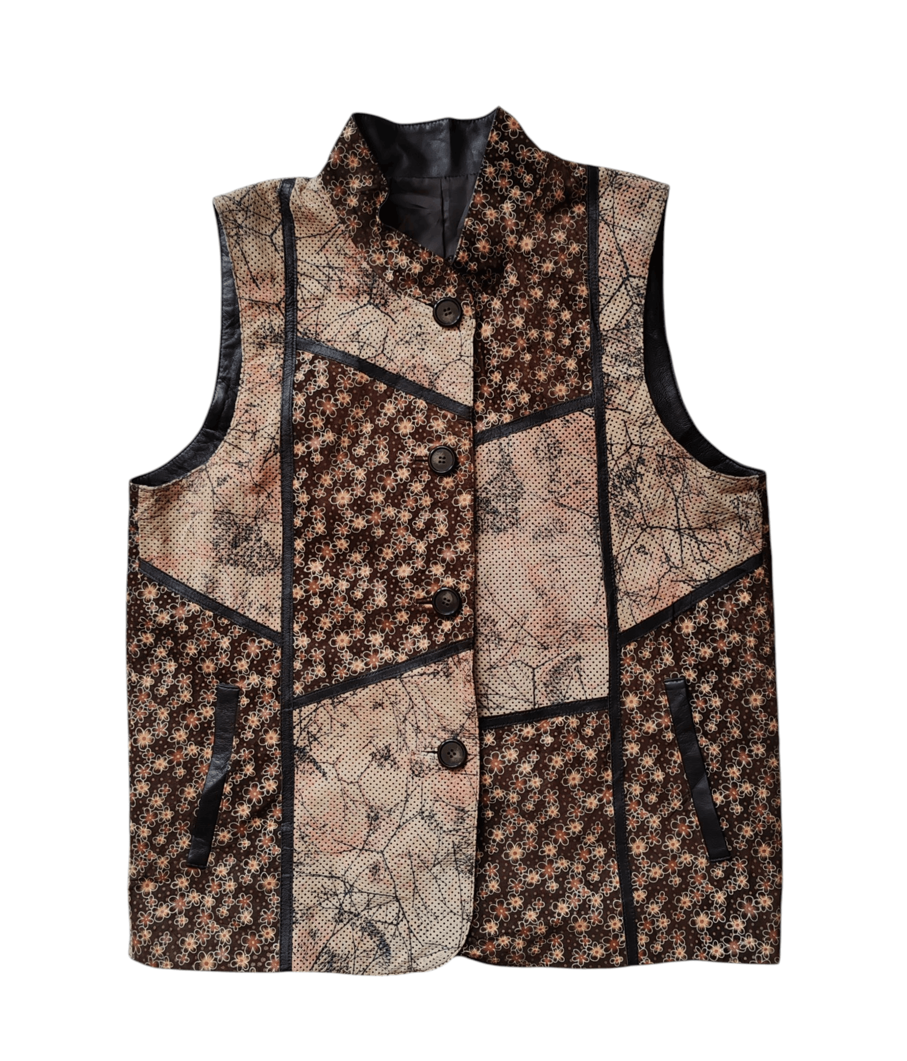 Leather Vintage Japan Suede Leather Vest jacket Abstract Sakura Size ONE SIZE - 2 Thumbnail