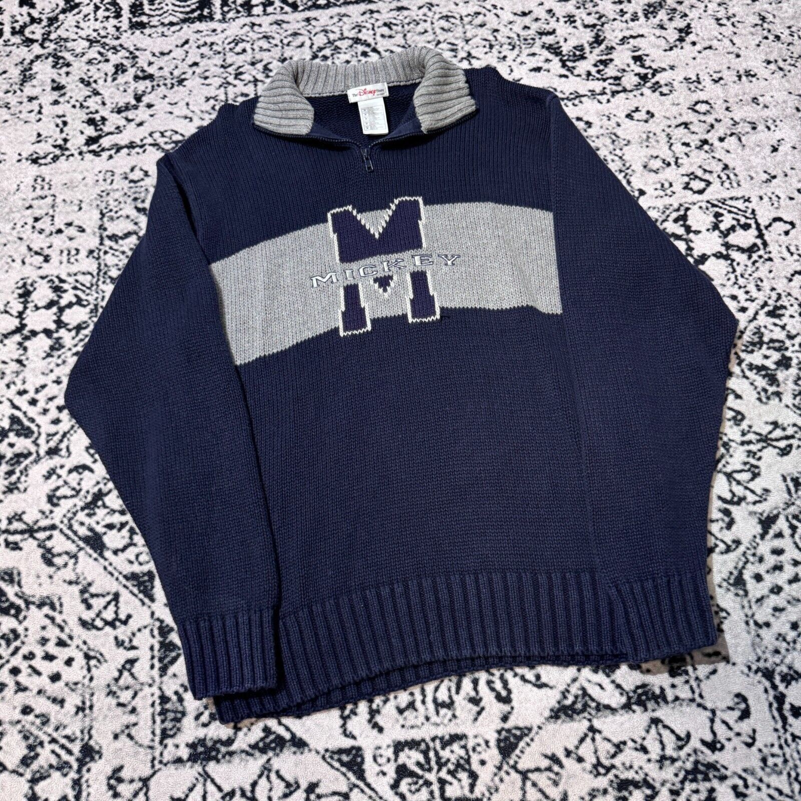 Disney × Vintage Vintage Disney Navy Cotton Halfzip Sweater Size L Y2K 90s Size US L / EU 52-54 / 3 - 7 Thumbnail