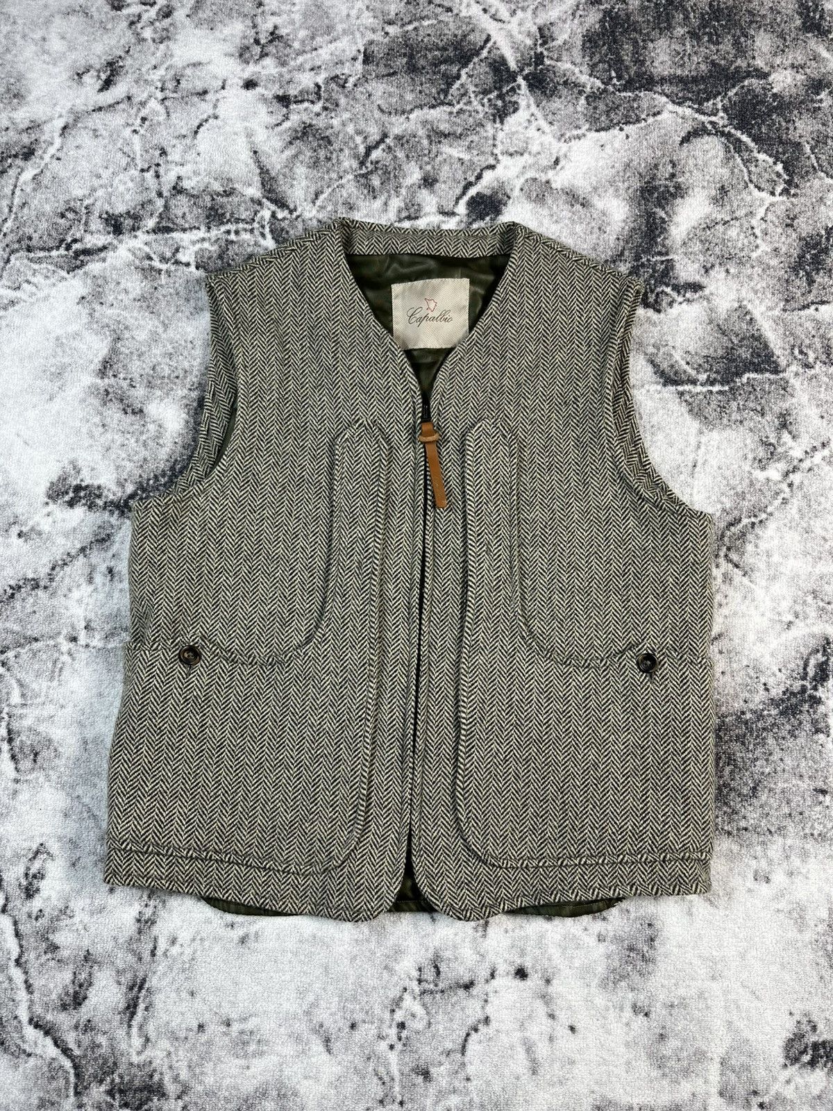Vintage Capalbio Tweed Vest Herringbone Wool Italy Utility Size US M / EU 48-50 / 2 - 1 Thumbnail