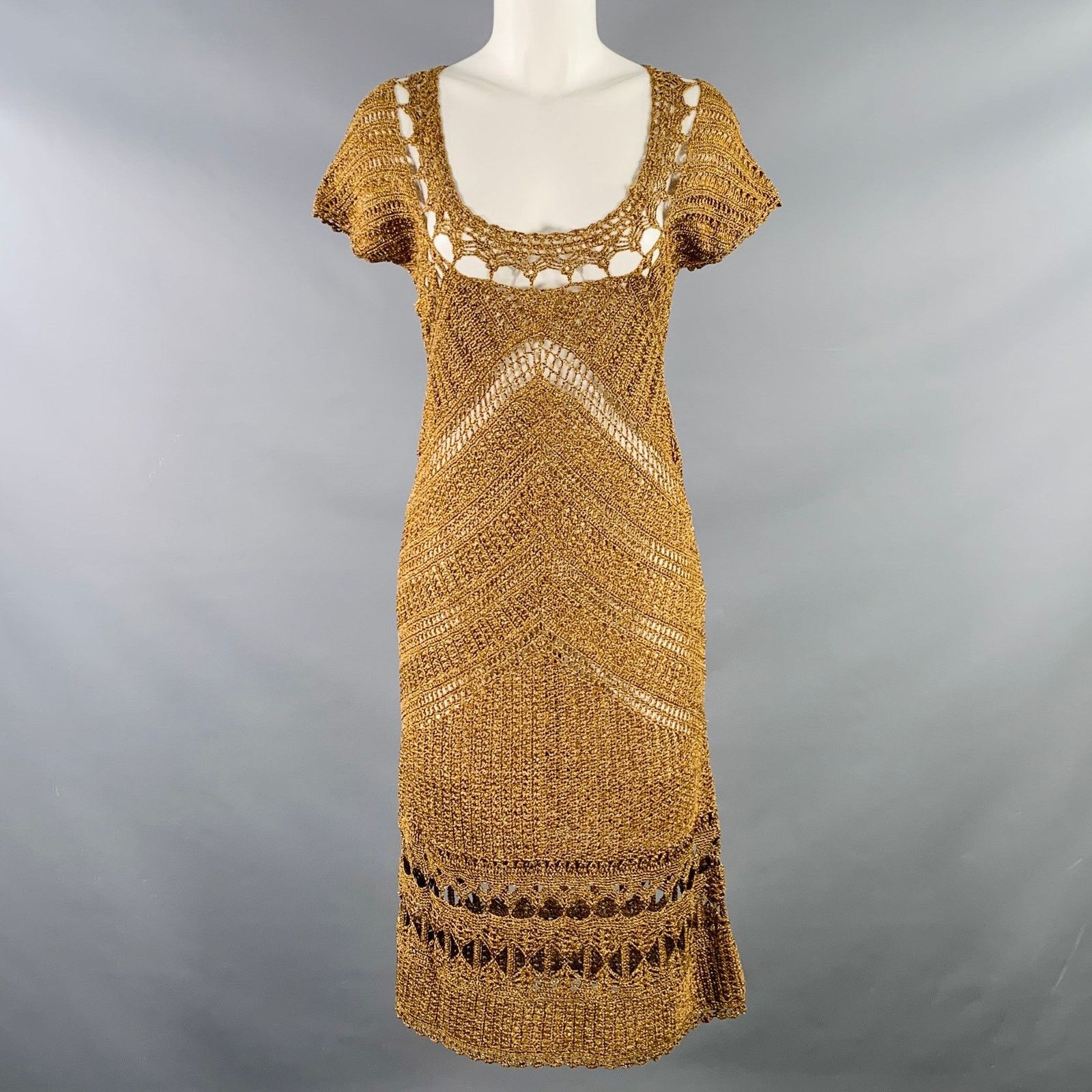 Diane von Furstenberg DIANE VON FURSTENBERG M Gold Acetate Blend Crochet Dress Size M / US 6-8 / IT 42-44 - 1 Thumbnail