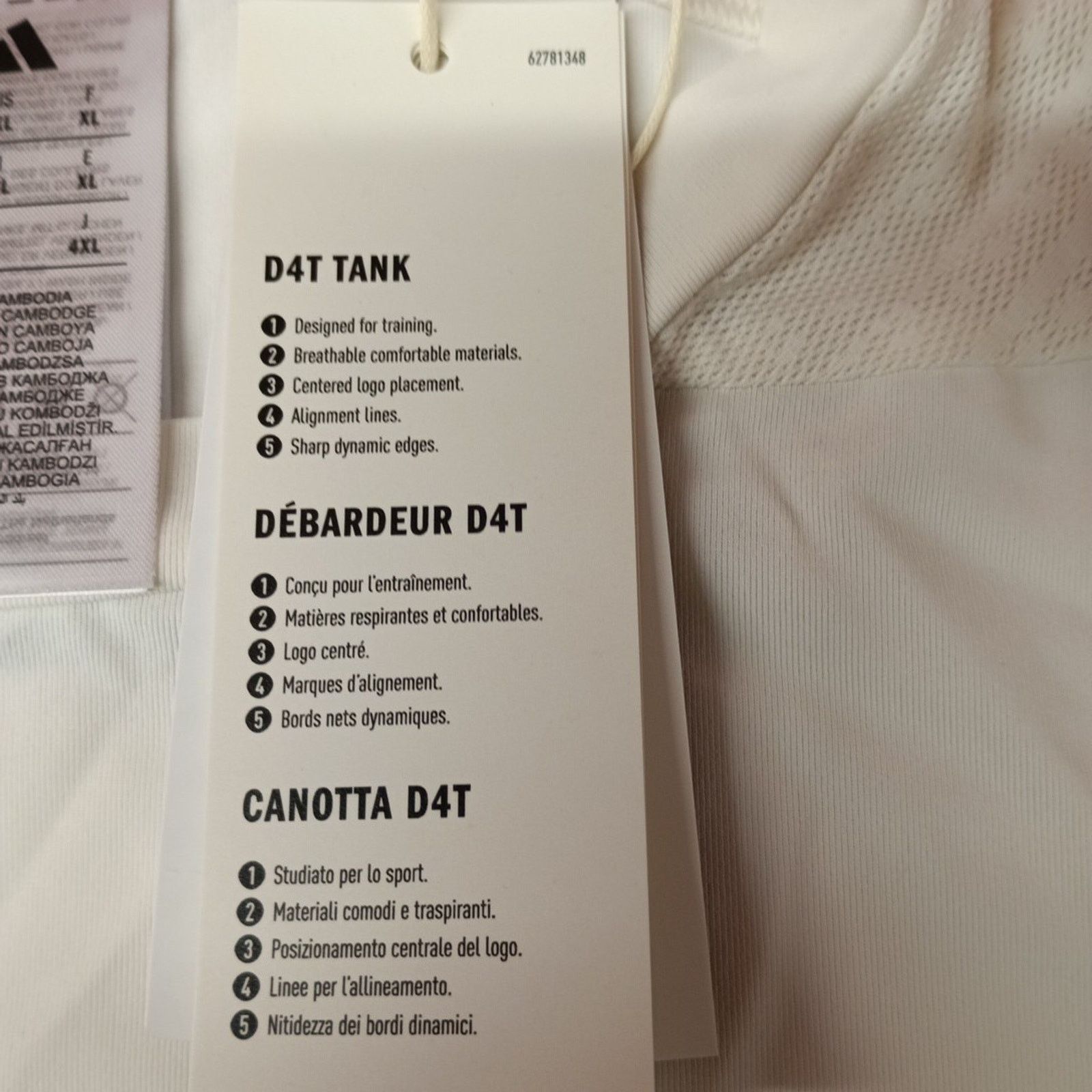 Adidas Adidas Men's Size XL D4T Training Tank Top Shirt Chalk White Size US XL / EU 56 / 4 - 5 Thumbnail