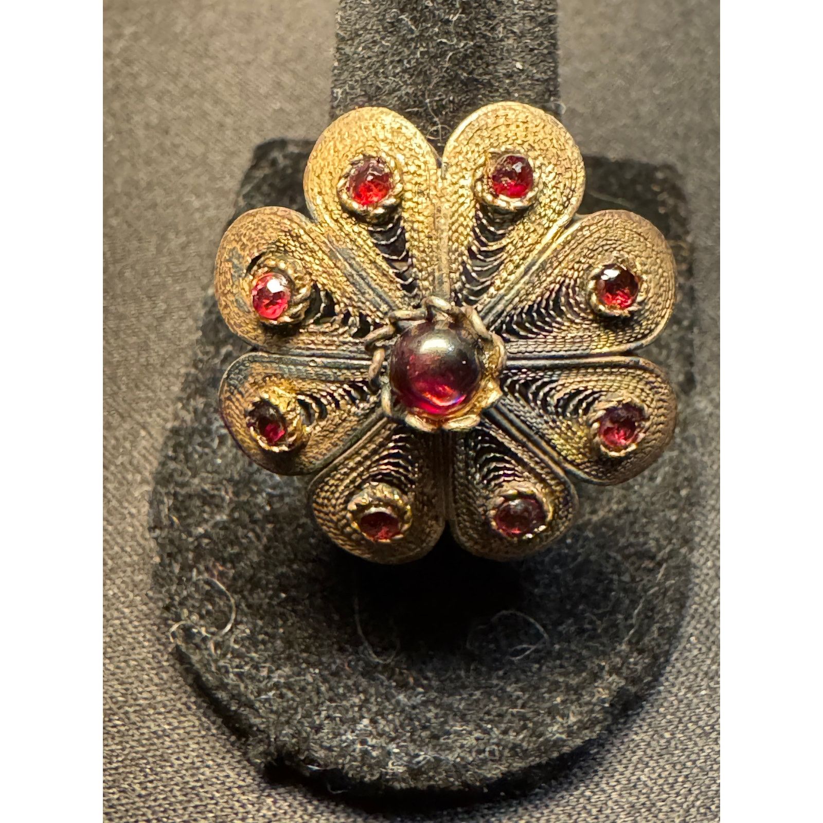 Other Antique Large Flower Adj Ring Aged Bronze Garnet Stones Size ONE SIZE - 1 Thumbnail