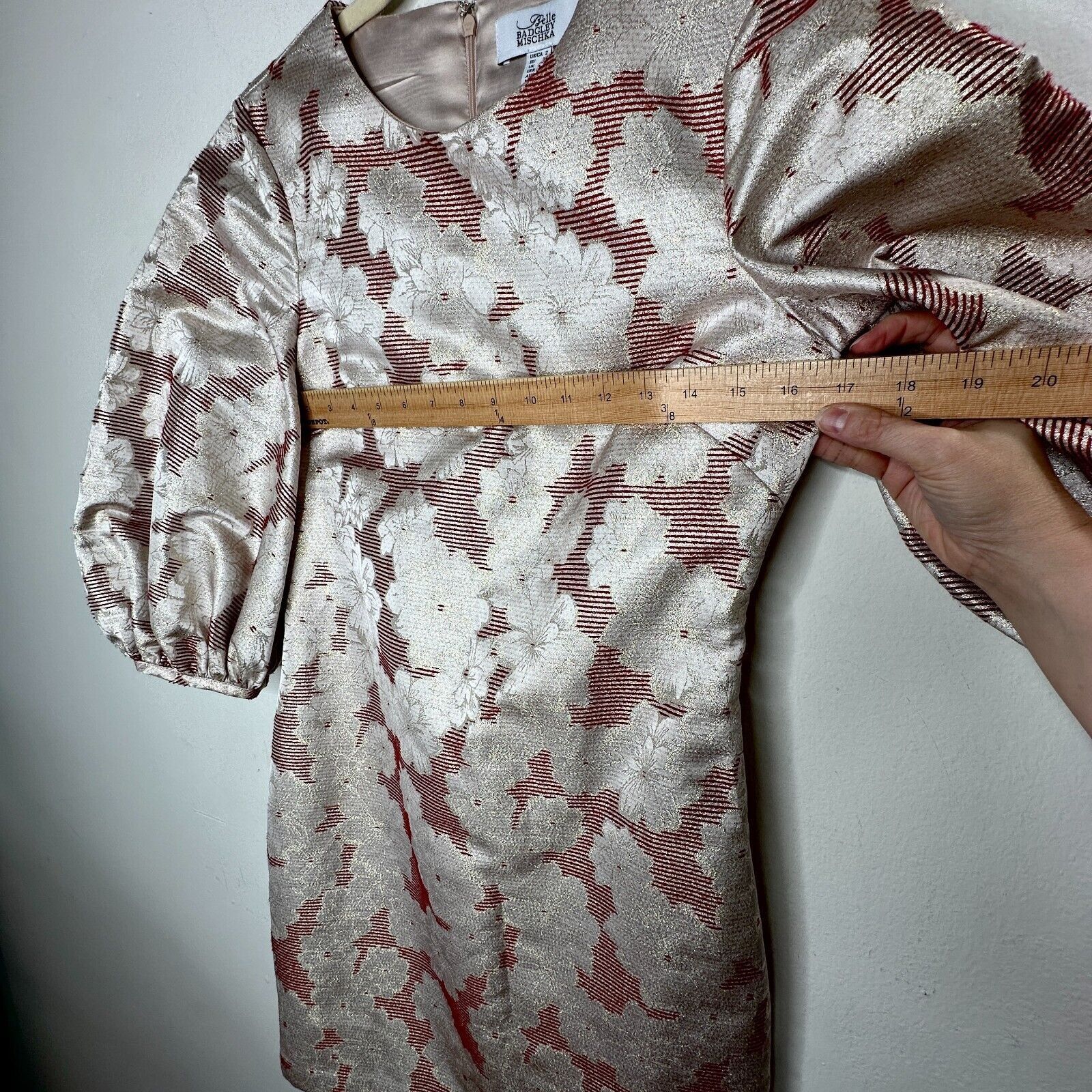 Badgley Mischka Belle Badgley Mischka Red Gold Metallic Stripe Floral Dress Size XS / US 0-2 / IT 36-38 - 13 Thumbnail
