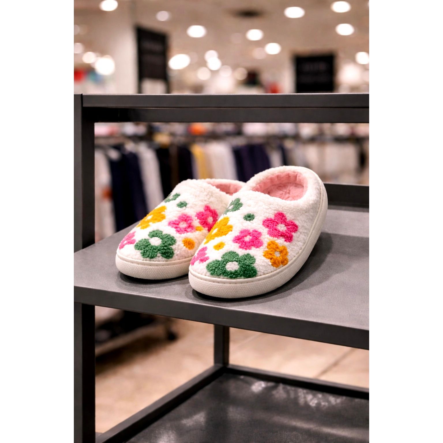 Other Floral Pattern Plush Slippers Green Pink Orange White 9.5-10 Size US 10 / IT 40 - 1 Thumbnail