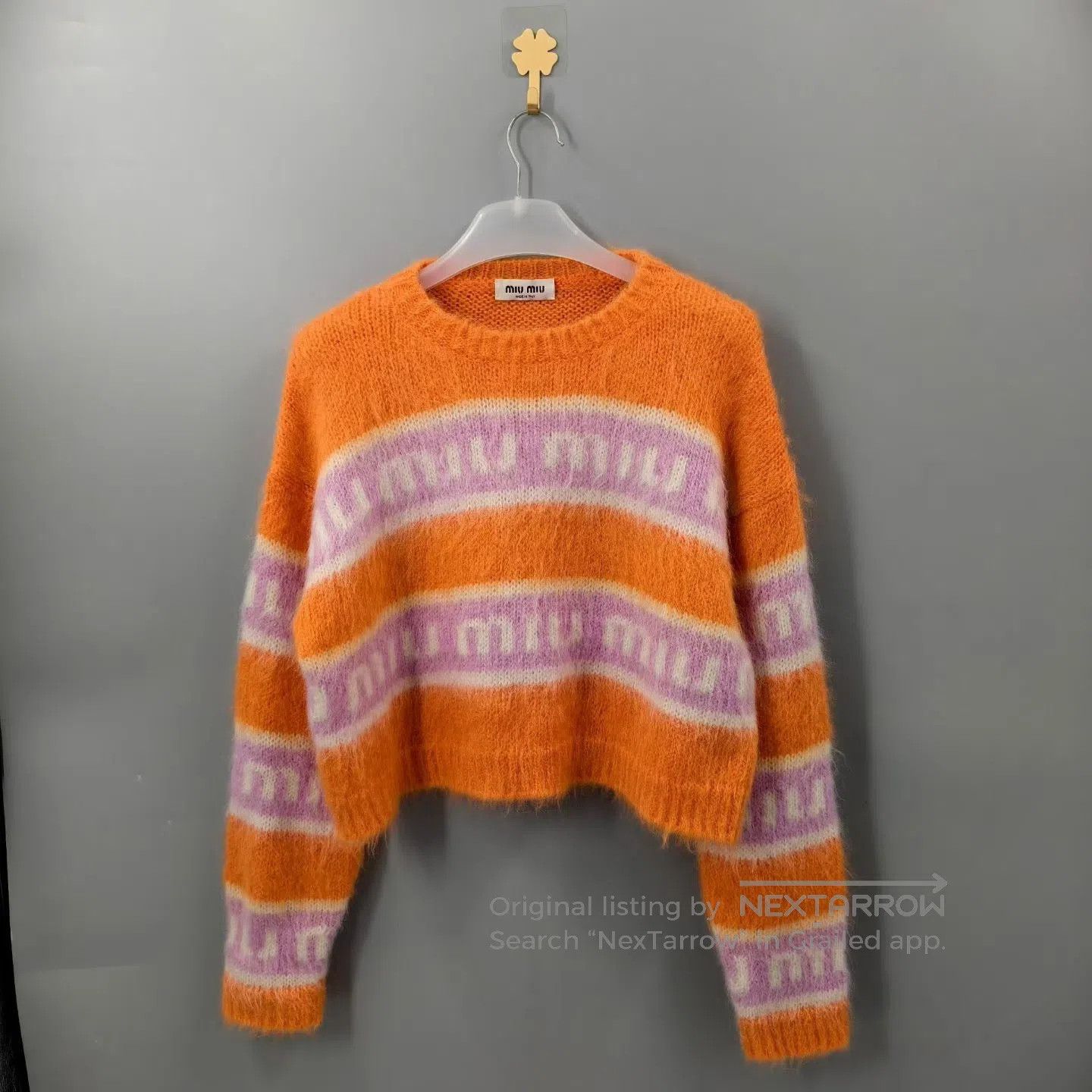 Miu Miu Miu Miu Orange Color-Block Striped Letter Mohair Knit Swea Size S / US 4 / IT 40 - 1 Thumbnail