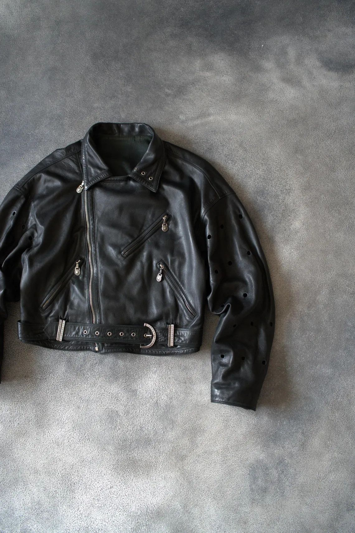 Versace S/S 1994 Gianni Versace RUNWAY Perforated Leather Jacket Size M / US 6-8 / IT 42-44 - 5 Thumbnail
