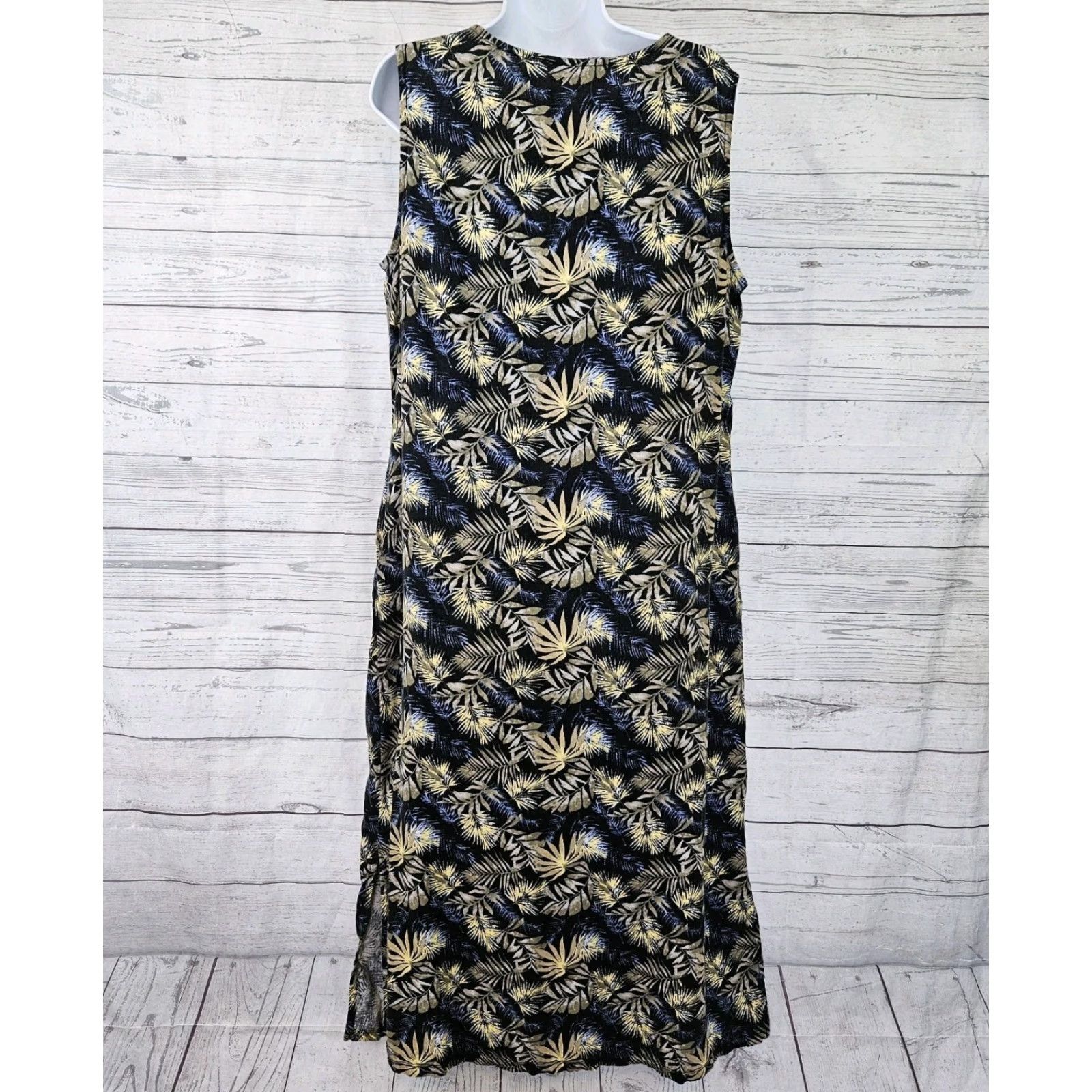 Vintage Briggs Womens Dress XL Black Blue Palm Leaf Print Sleeveless Linen Blend Dress Long Casual Shift Womens XL Black Palm Leaf Print Linen Blend Size XL / US 12-14 / IT 48-50 - 3 Thumbnail