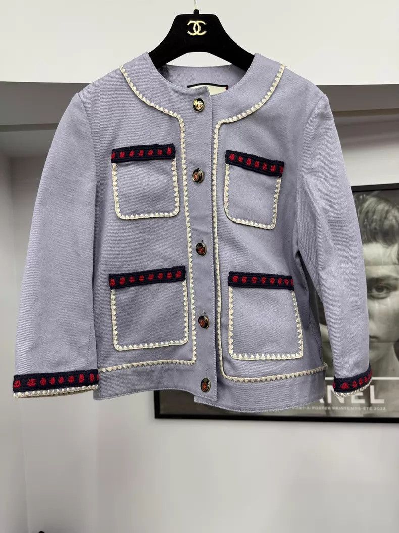 Gucci Gucci Blue denim embroidered four-pocket jacket Size M / US 6-8 / IT 42-44 - 1 Thumbnail