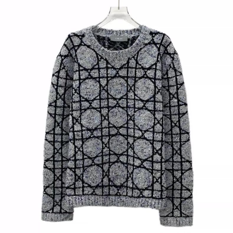 Dior Dior 24 gray and silver rattan checkered round-neck long-sl Size US XL / EU 56 / 4 - 1 Thumbnail