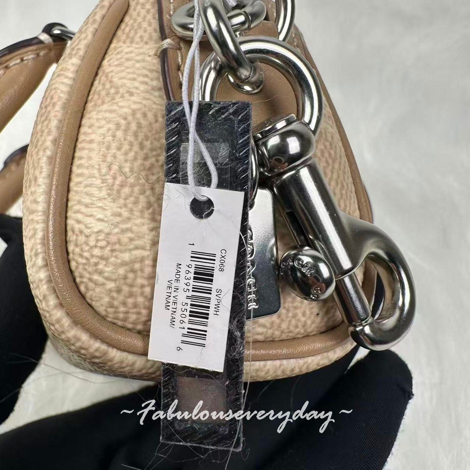 Coach Coach Mini Rowan Bag Charm Sig Canvas Silver/Sand/Taupe Size ONE SIZE - 4 Thumbnail
