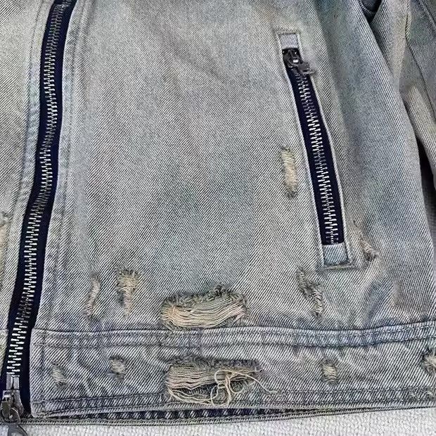 Japanese Brand × Vintage Collarless wash denim motorcycle jacket Size US M / EU 48-50 / 2 - 11 Thumbnail