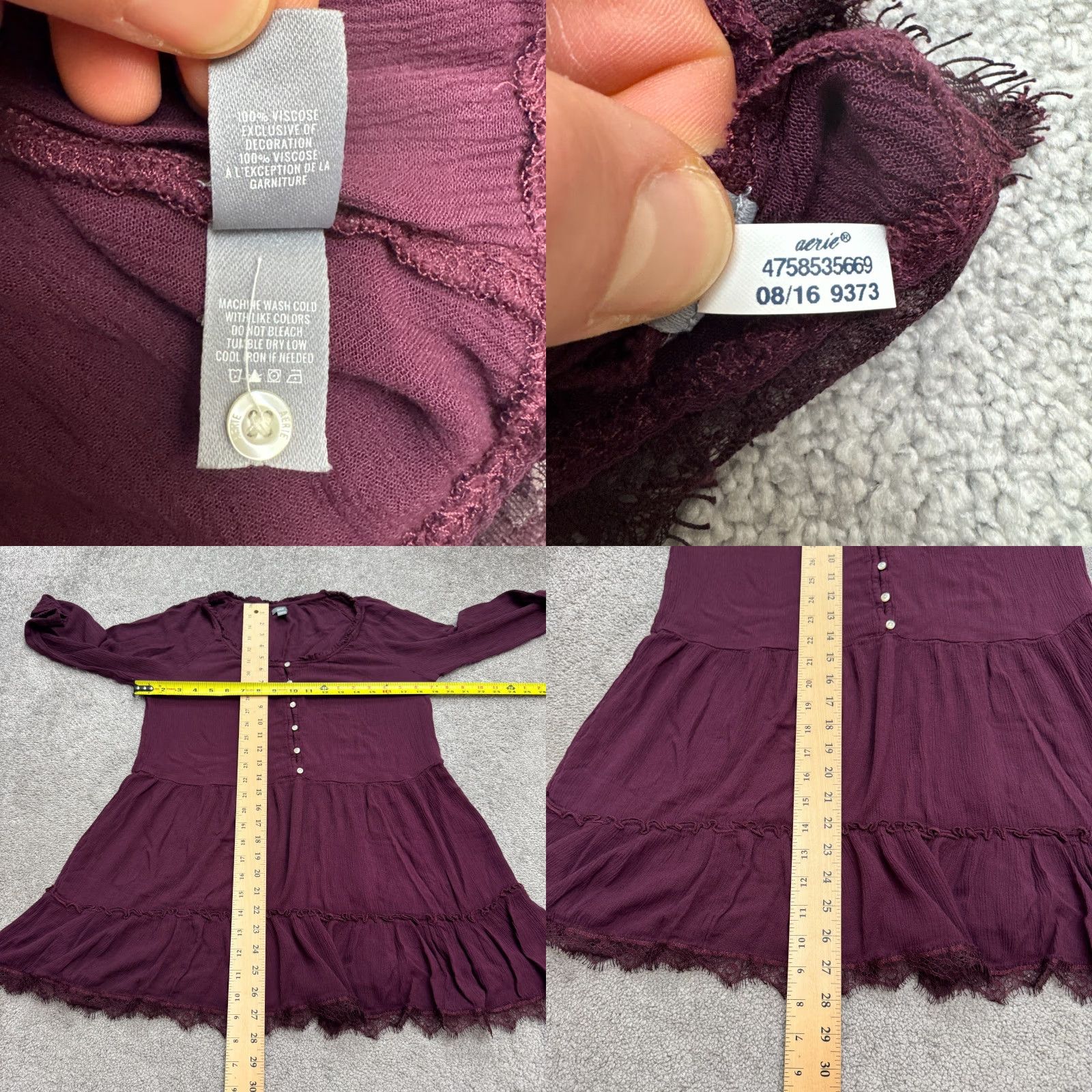 Vintage Aerie Dress Women Mini Tunic Boho Henley Long Sleeve Red Maroon Small Casual Size S / US 4 / IT 40 - 8 Thumbnail
